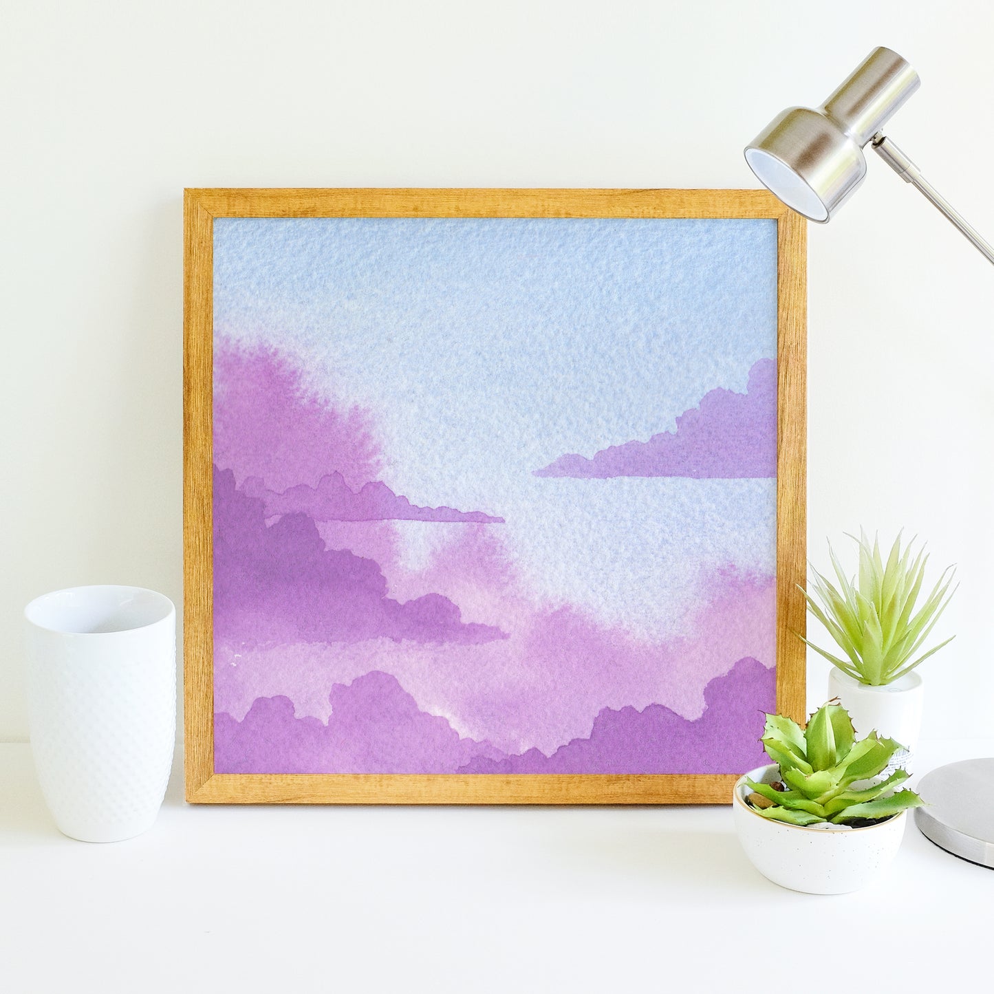 Purple and Blue Pastel Cloudscape - Watercolor Sky Art Print