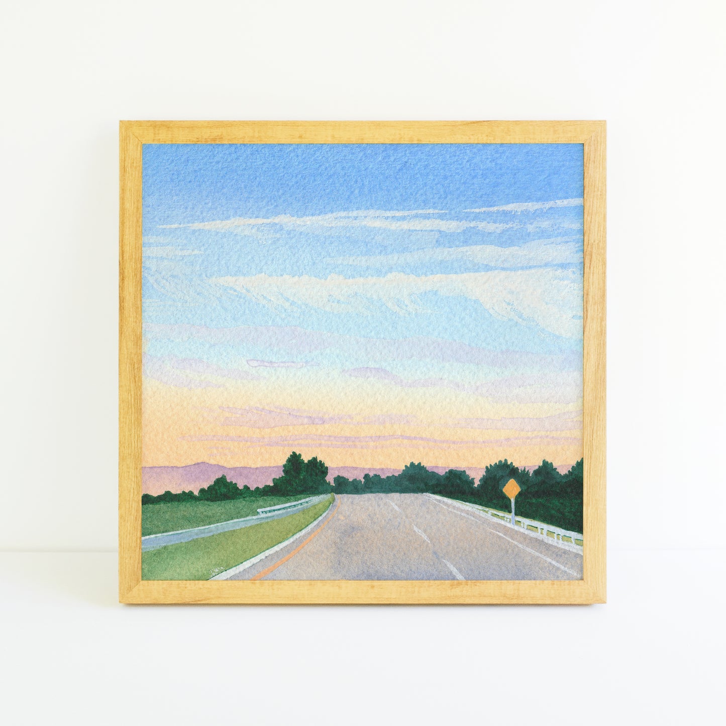 Pastel Highway Sunset - Watercolor Sky Art Print