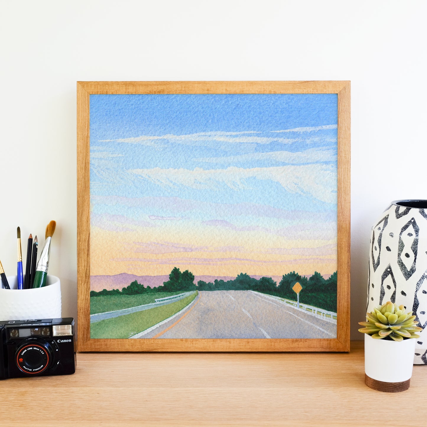 Pastel Highway Sunset - Watercolor Sky Art Print