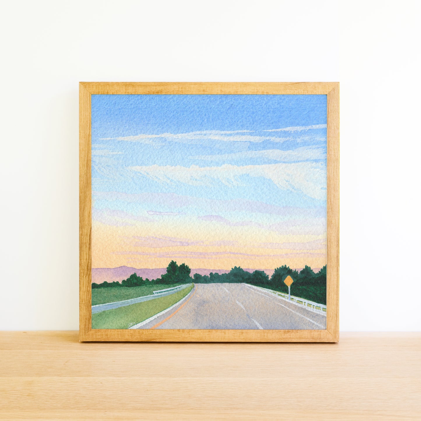 Pastel Highway Sunset - Watercolor Sky Art Print