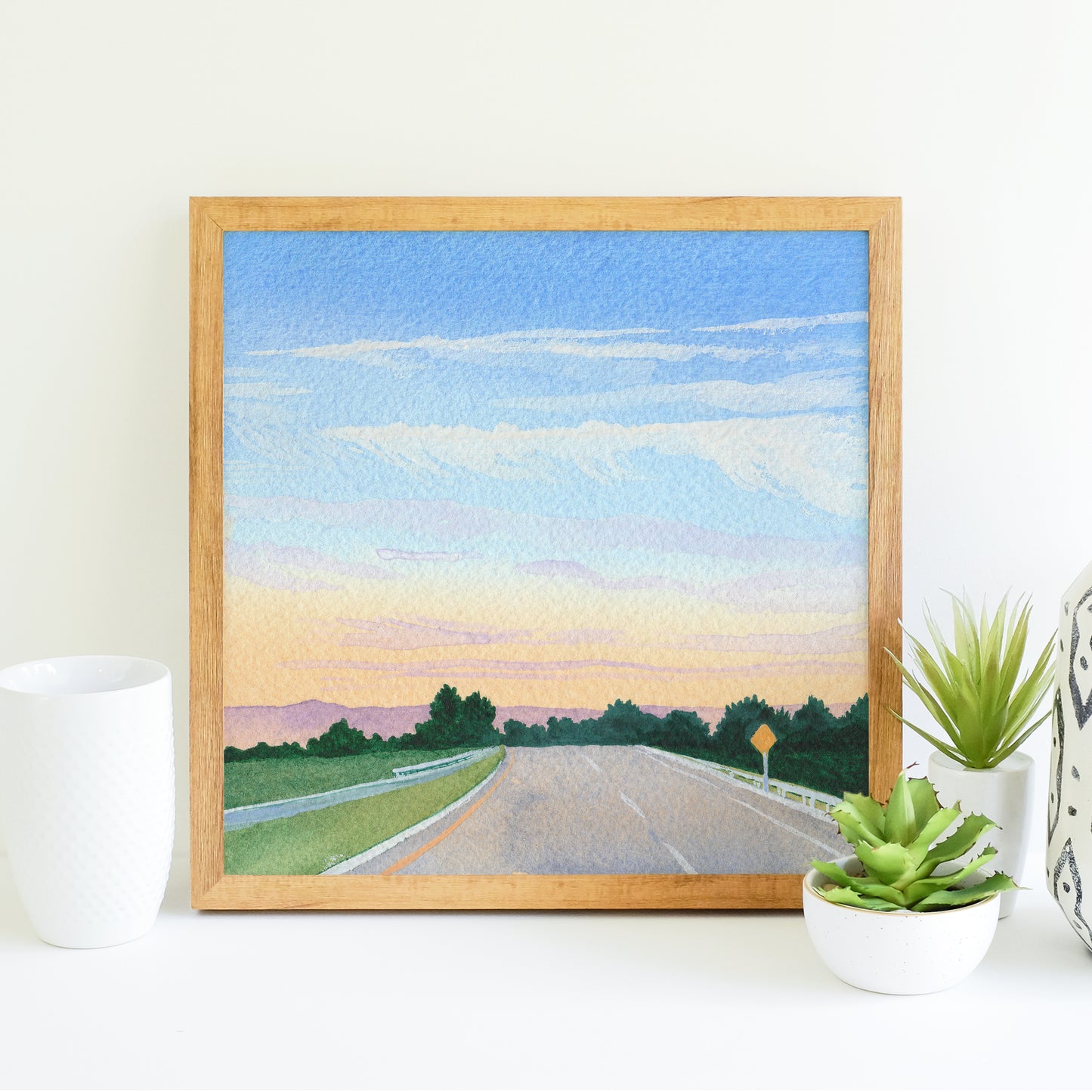 Pastel Highway Sunset - Watercolor Sky Art Print