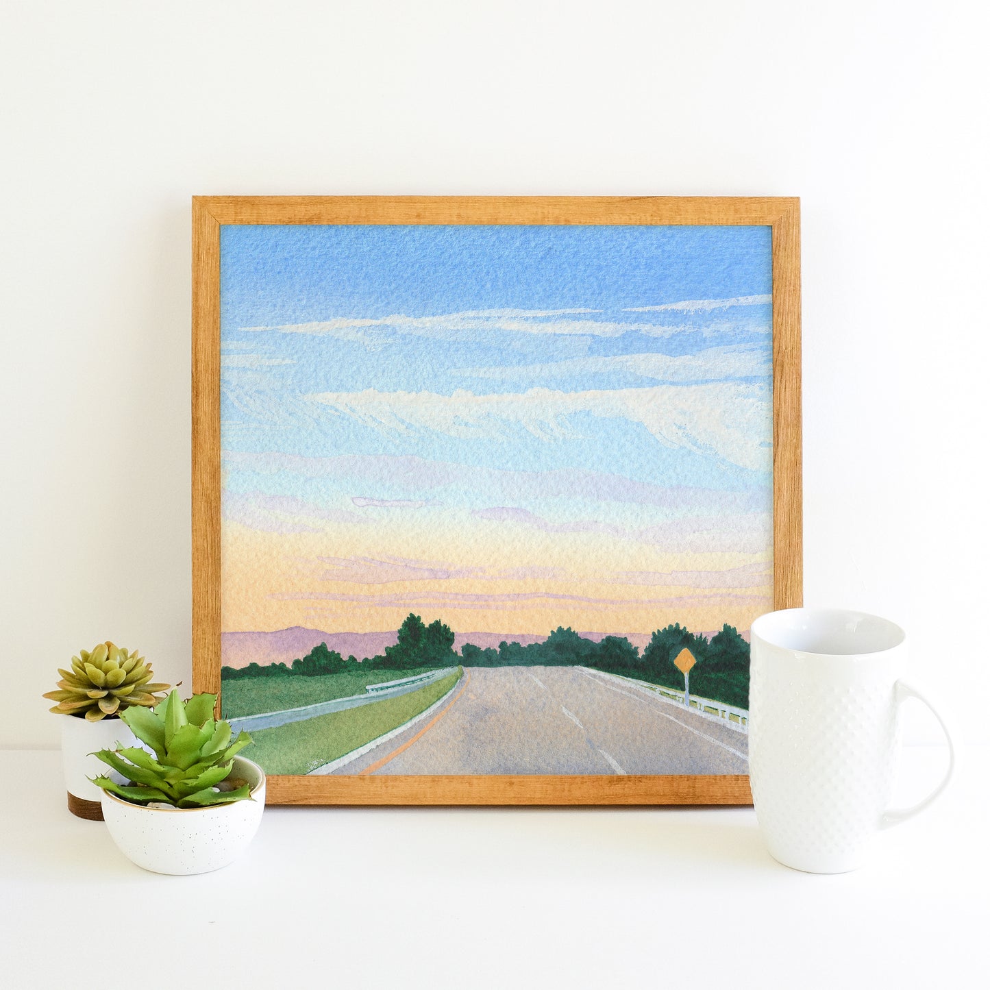Pastel Highway Sunset - Watercolor Sky Art Print