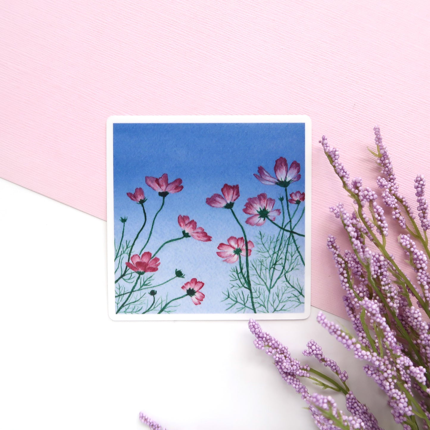 Pink Cosmos at Sunset Glossy Vinyl Die Cut Sticker
