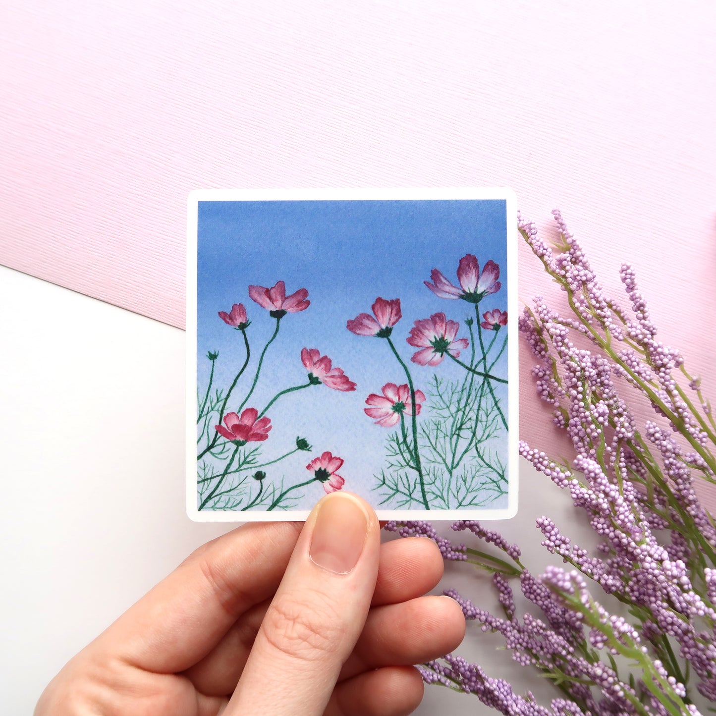Pink Cosmos at Sunset Glossy Vinyl Die Cut Sticker