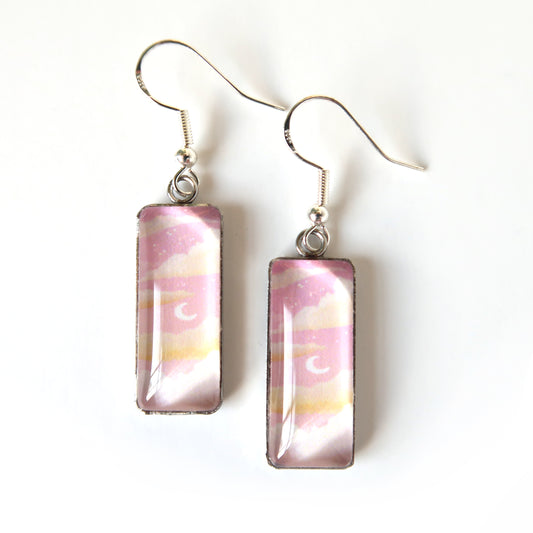 Dreamy Pink Sunset Rectangle Dangle Earrings
