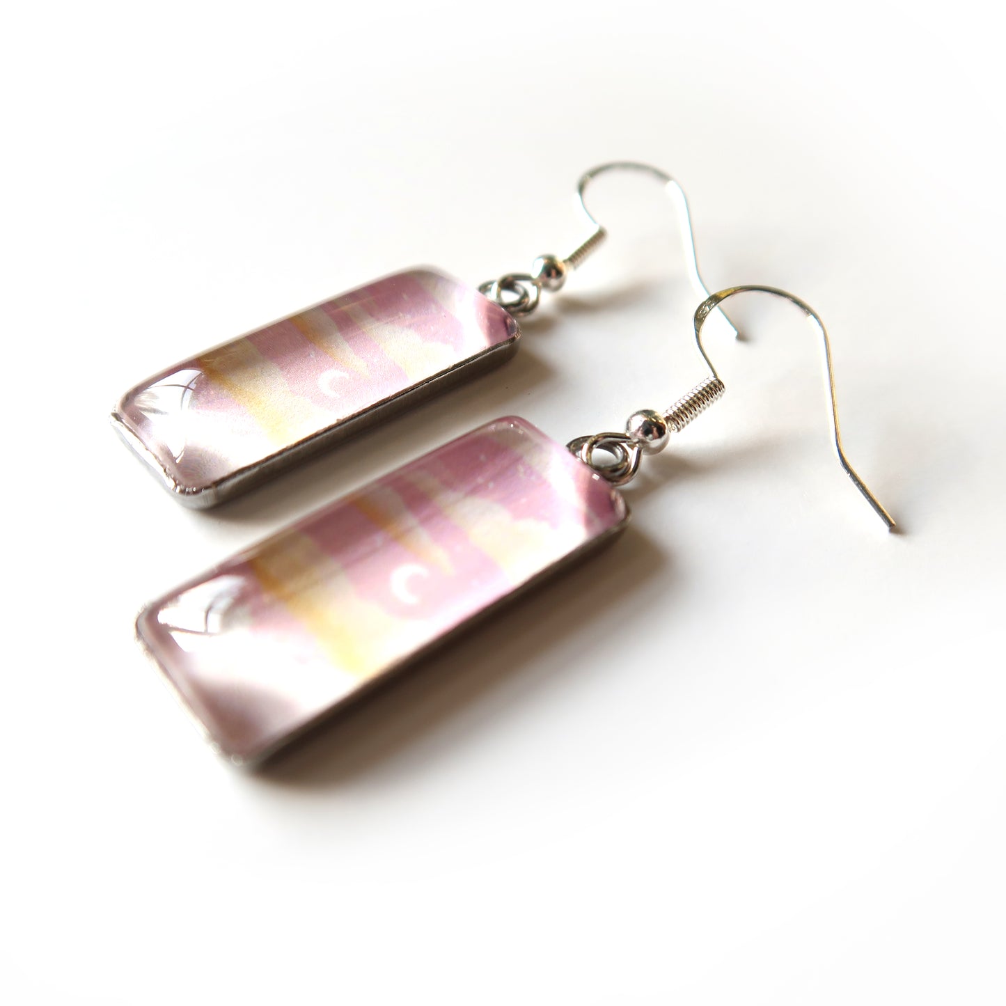 Dreamy Pink Sunset Rectangle Dangle Earrings
