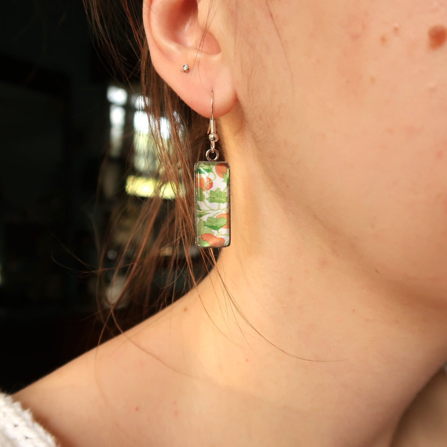 Pumpkin Vines Rectangle Dangle Earrings