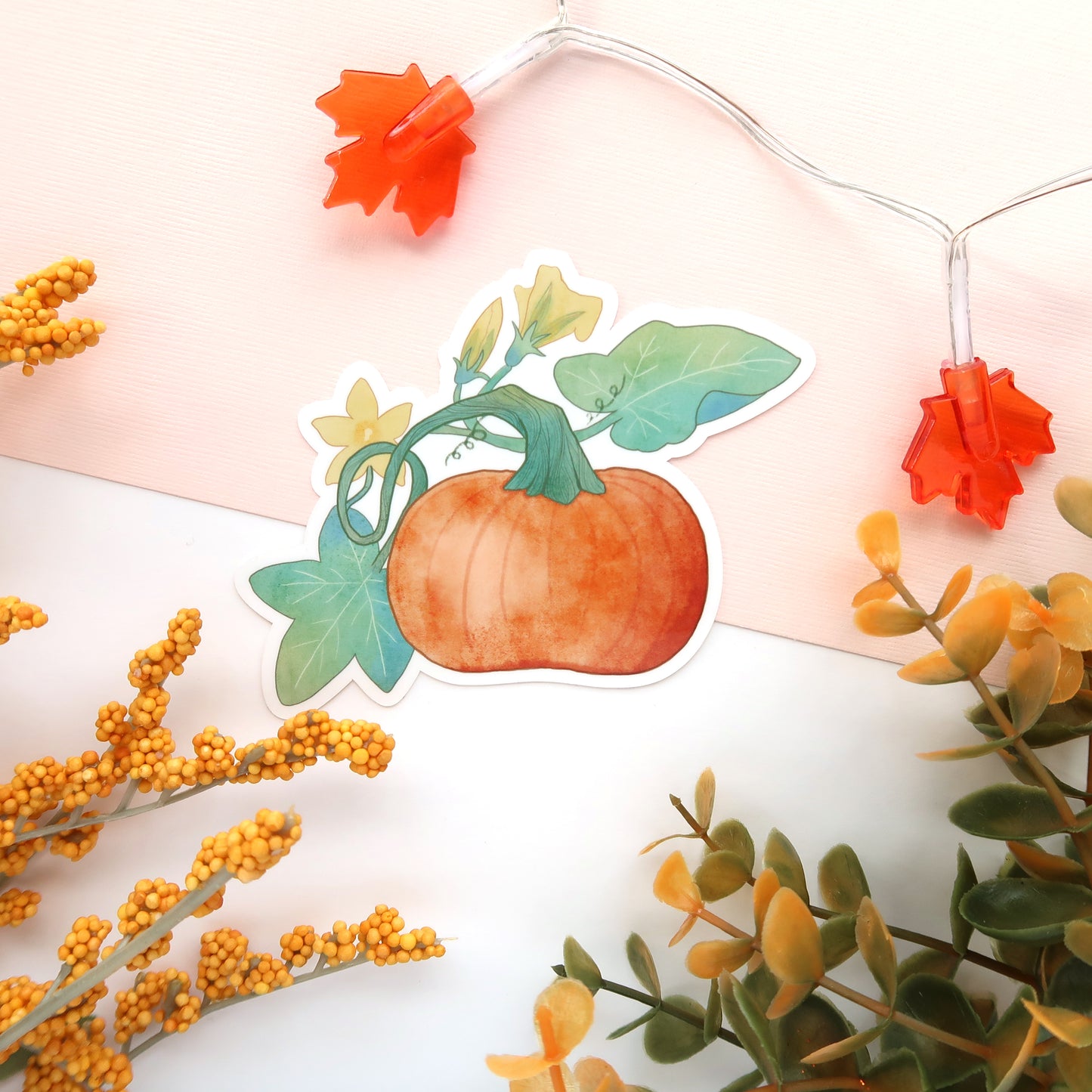 Pumpkin on a Vine Glossy Vinyl Die Cut Sticker