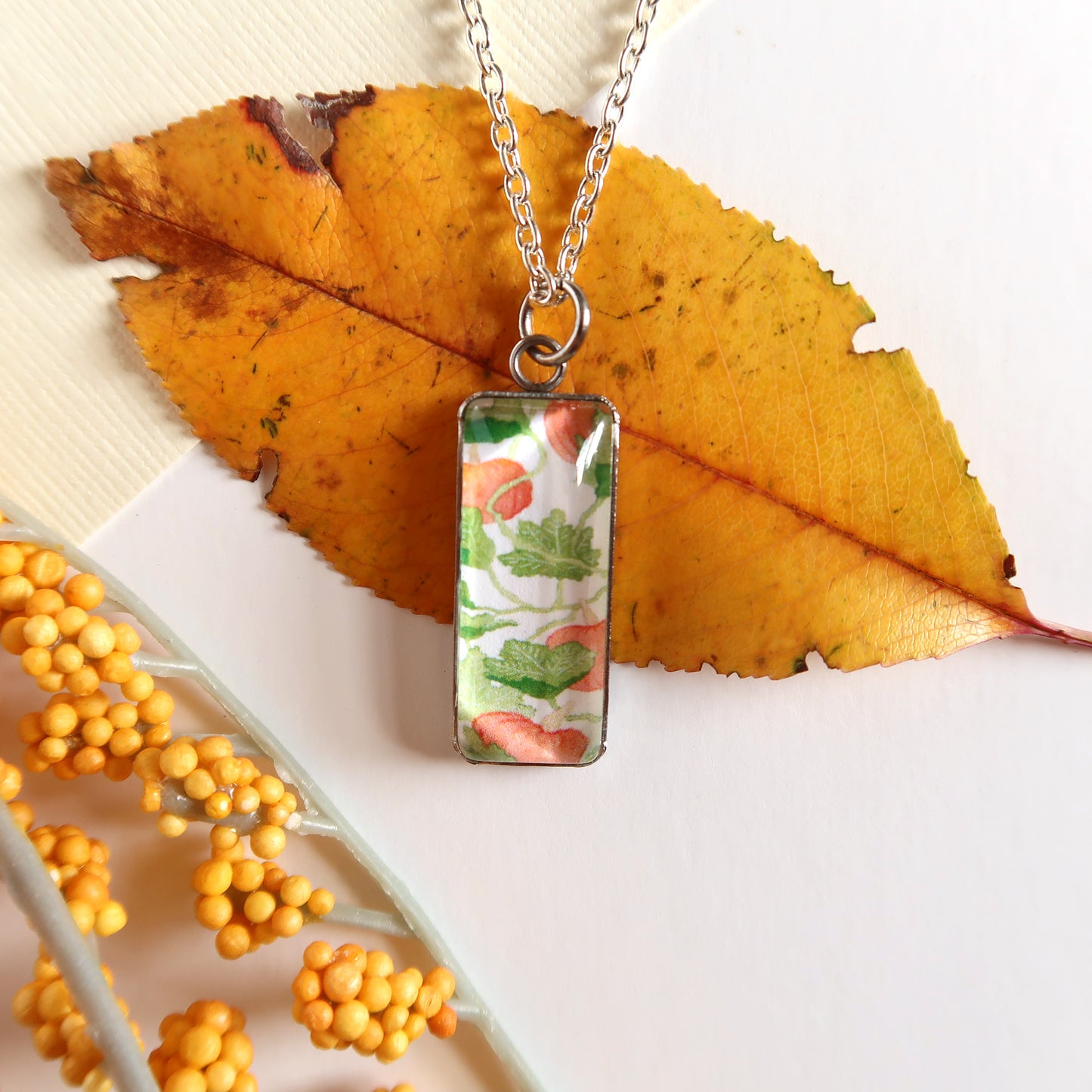 Pumpkin Vines Miniature Watercolor Plant Necklace