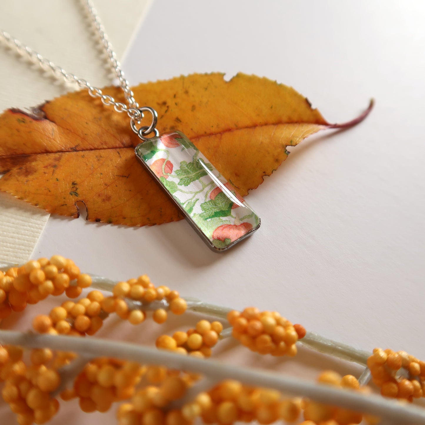 Pumpkin Vines Miniature Watercolor Plant Necklace