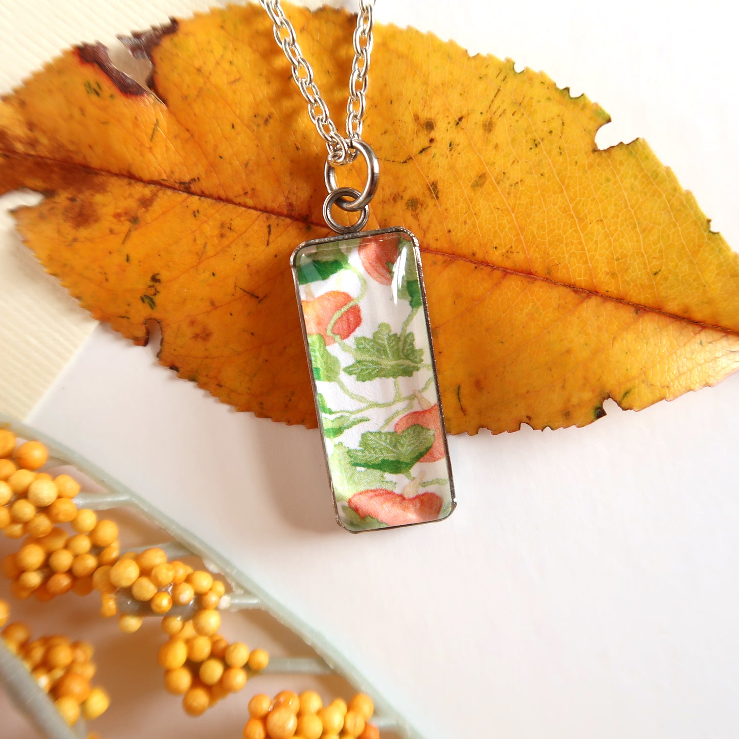 Pumpkin Vines Miniature Watercolor Plant Necklace