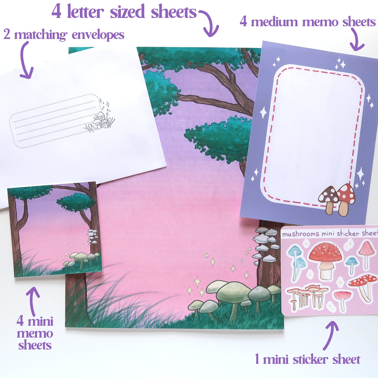 Purple Mushroom Forest Letter Writing Set - Stationery
