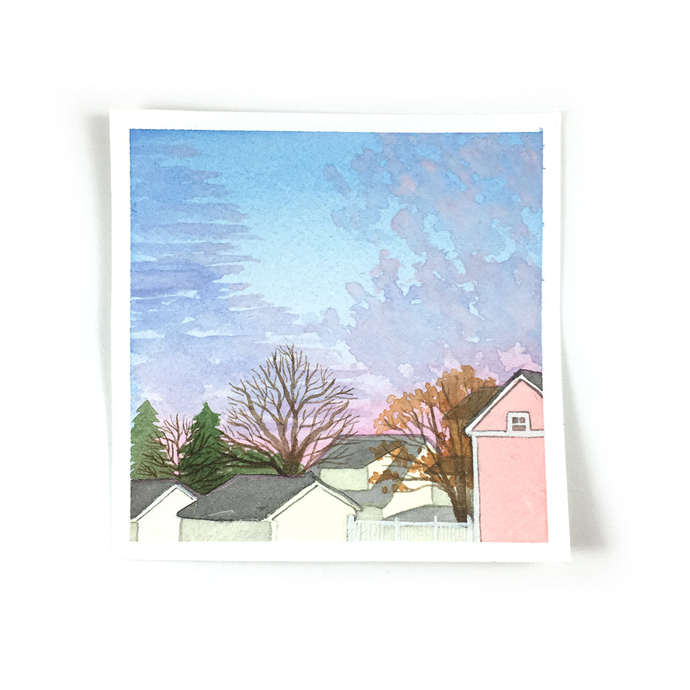 Purple and Pink Sunset - Original Watercolor Painting Inktober Day 30