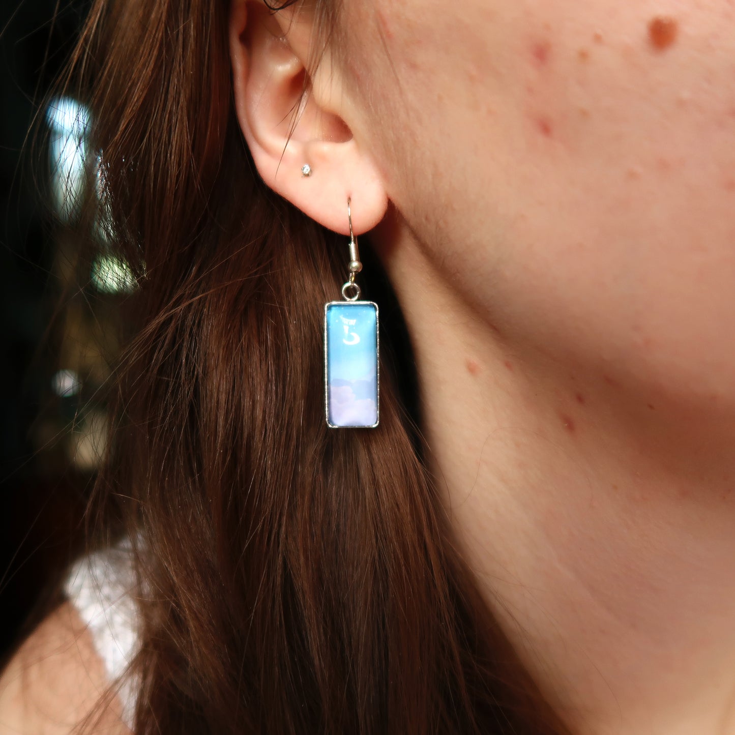 Night Sky with Purple Clouds Rectangle Dangle Earrings