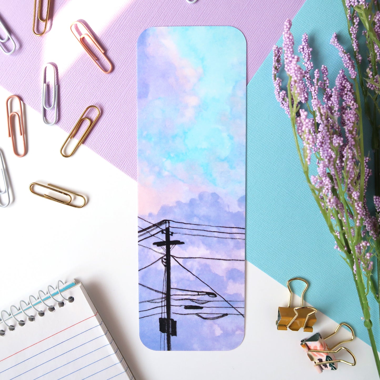 Purple Clouds and Powerlines Sky Bookmark
