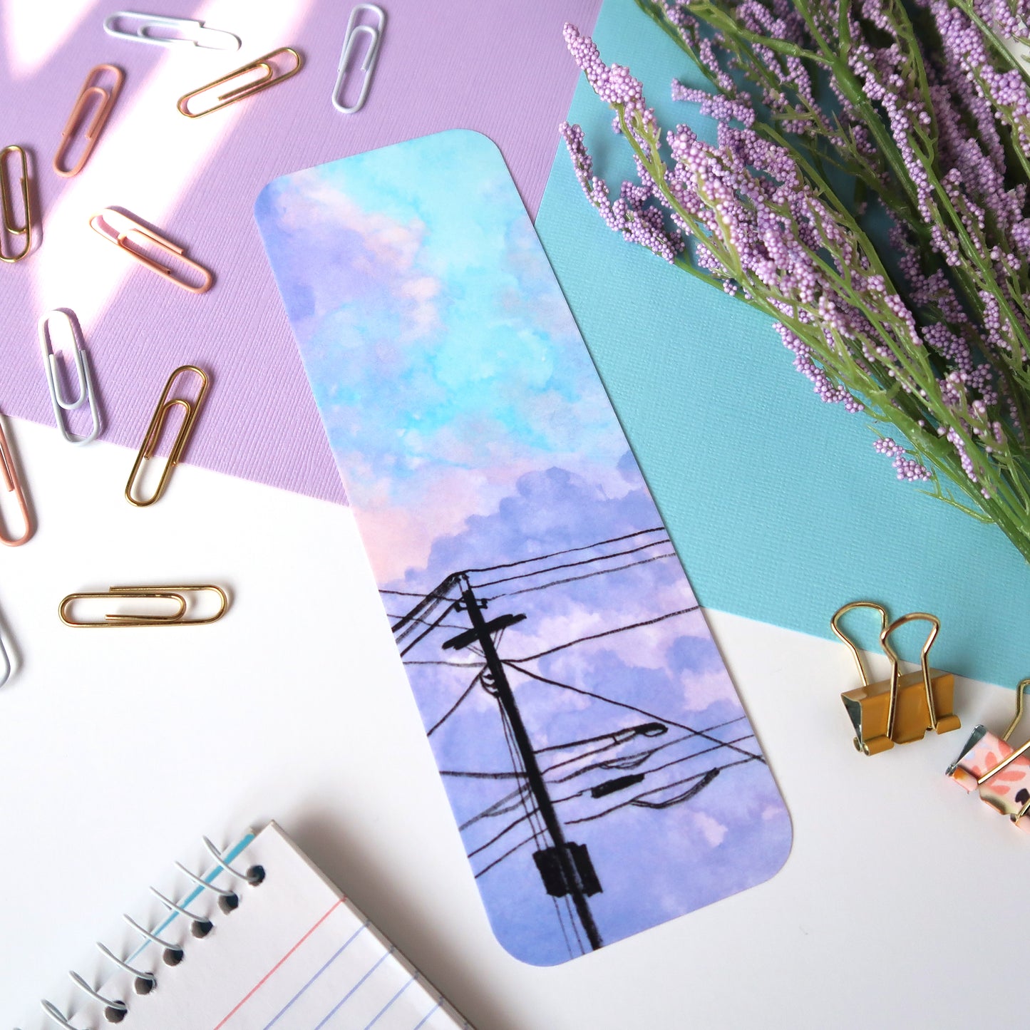 Purple Clouds and Powerlines Sky Bookmark