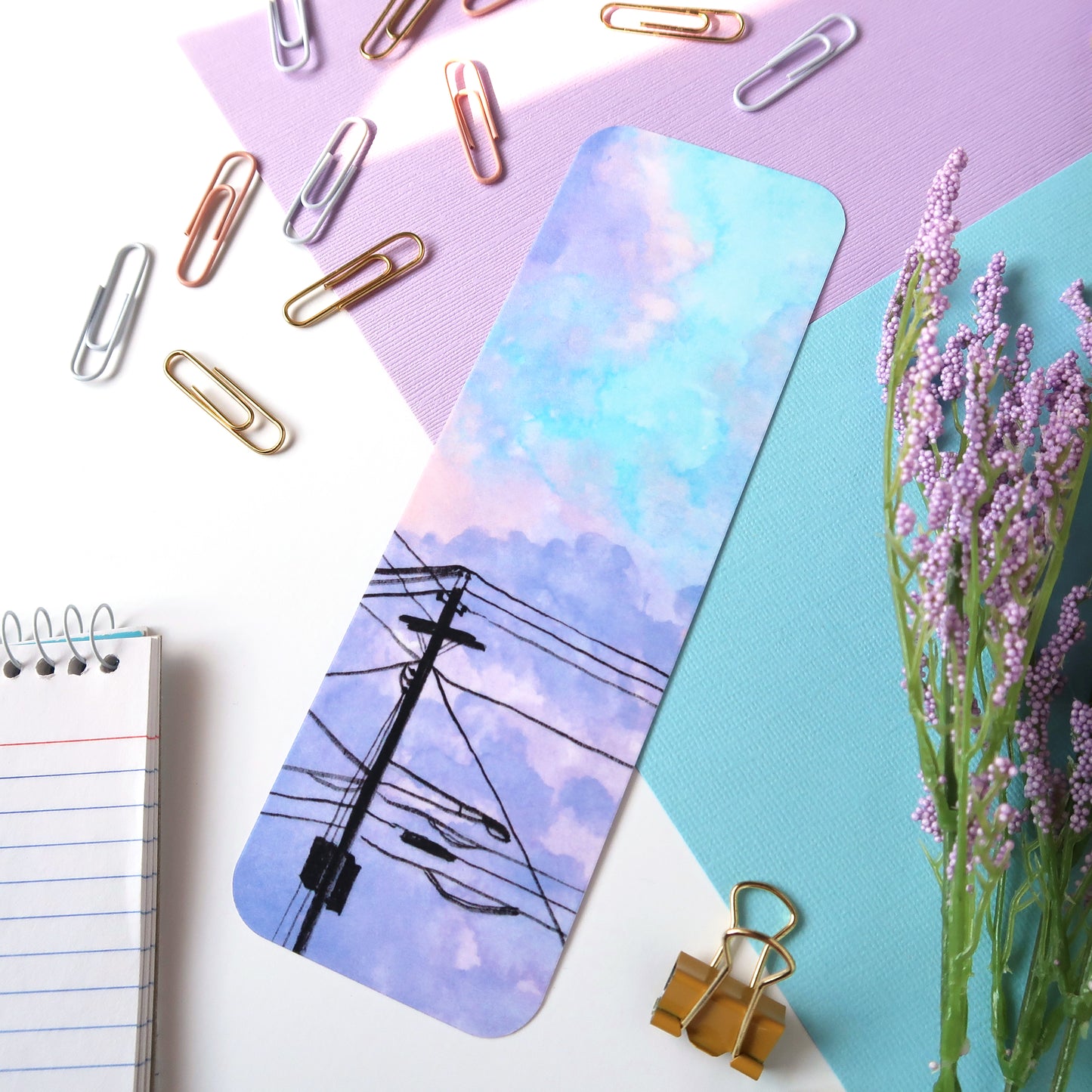 Purple Clouds and Powerlines Sky Bookmark