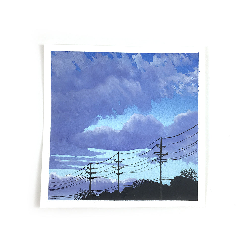 Purple Cloudy Sky - Original Watercolor Painting Inktober Day 22