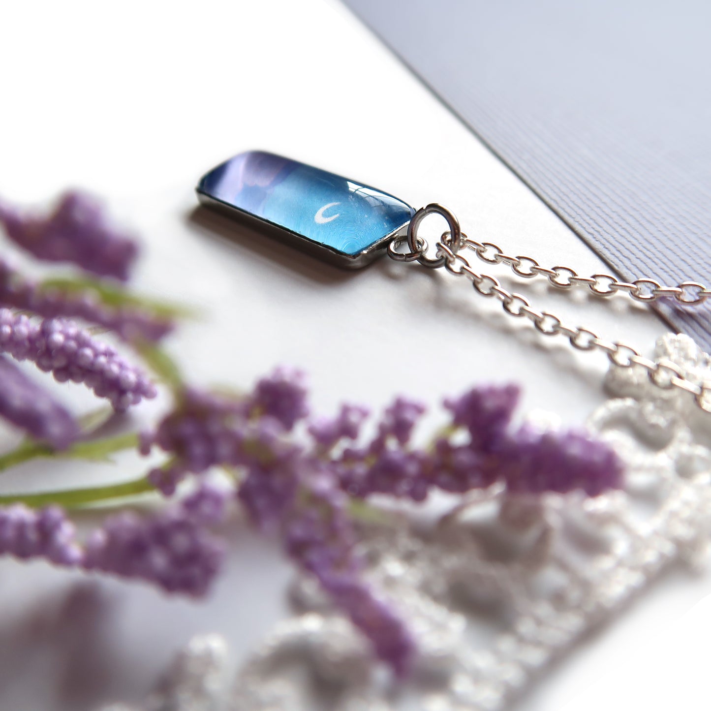 Night Sky With Purple Clouds Miniature Watercolor Necklace