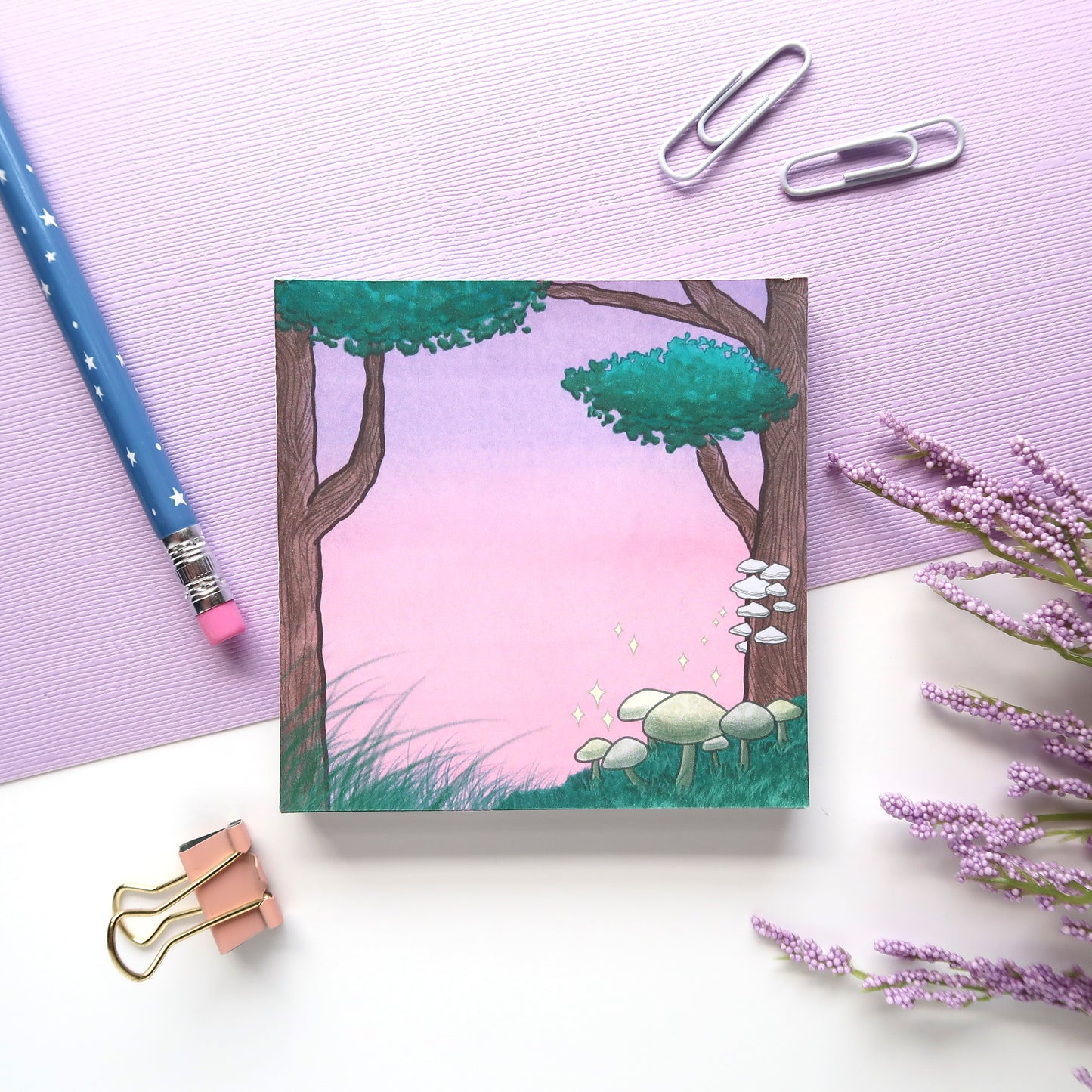 Purple Mushroom Forest Square Notepad - Stationery