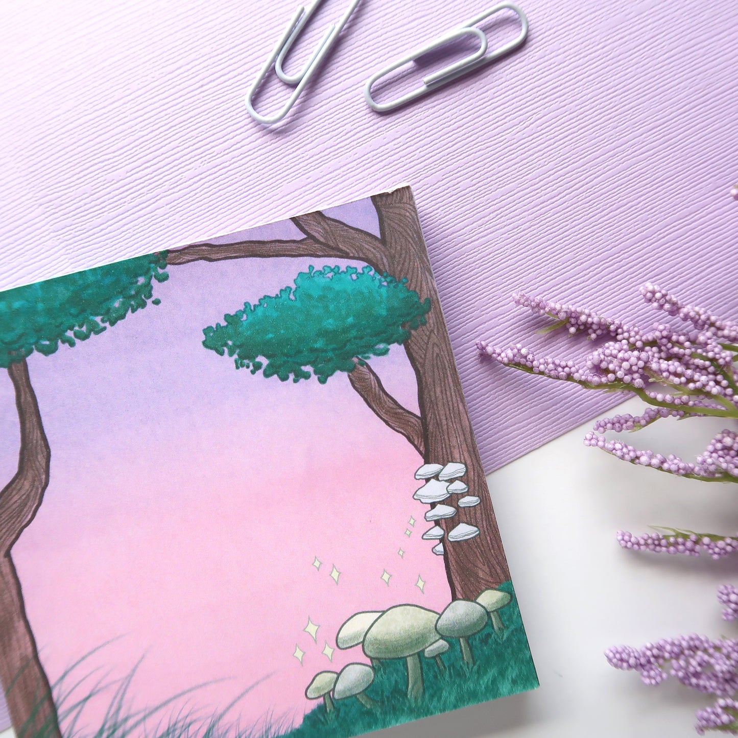 Purple Mushroom Forest Square Notepad - Stationery