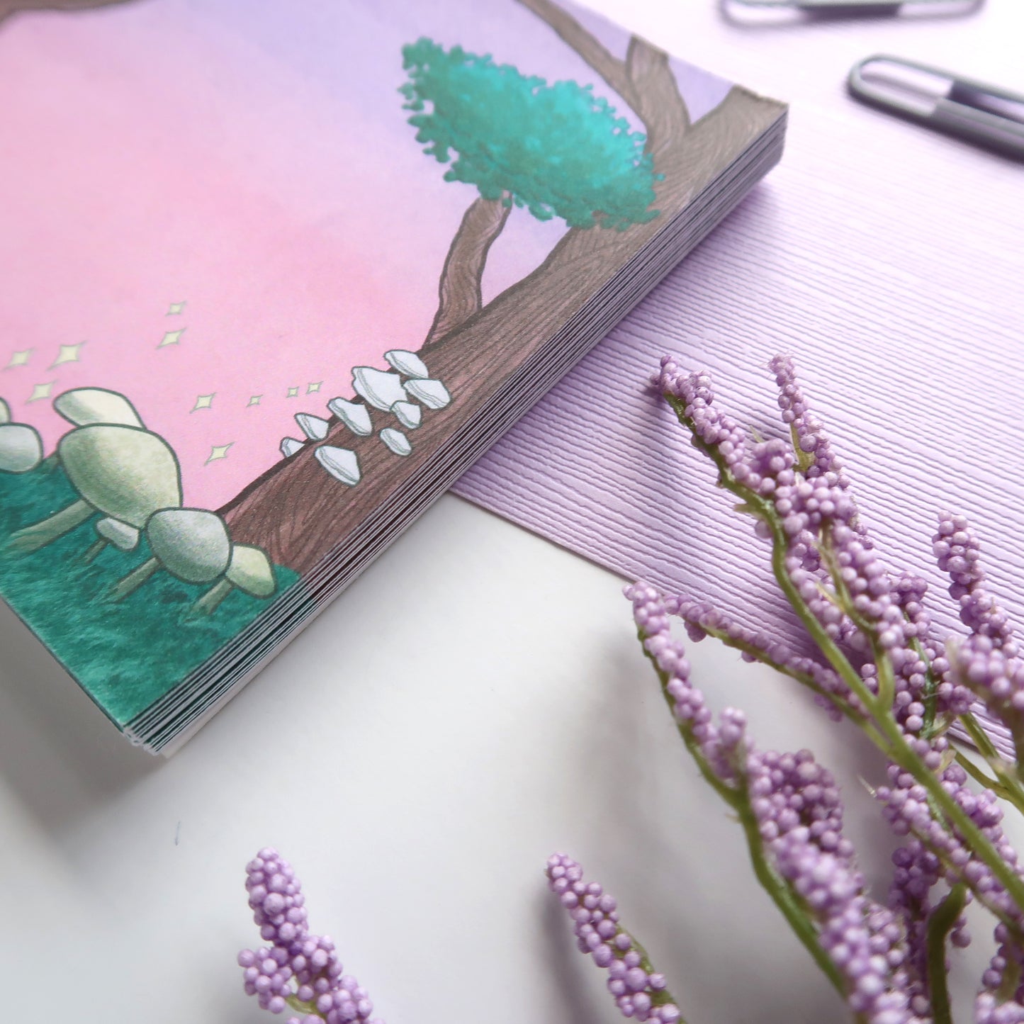Purple Mushroom Forest Square Notepad - Stationery