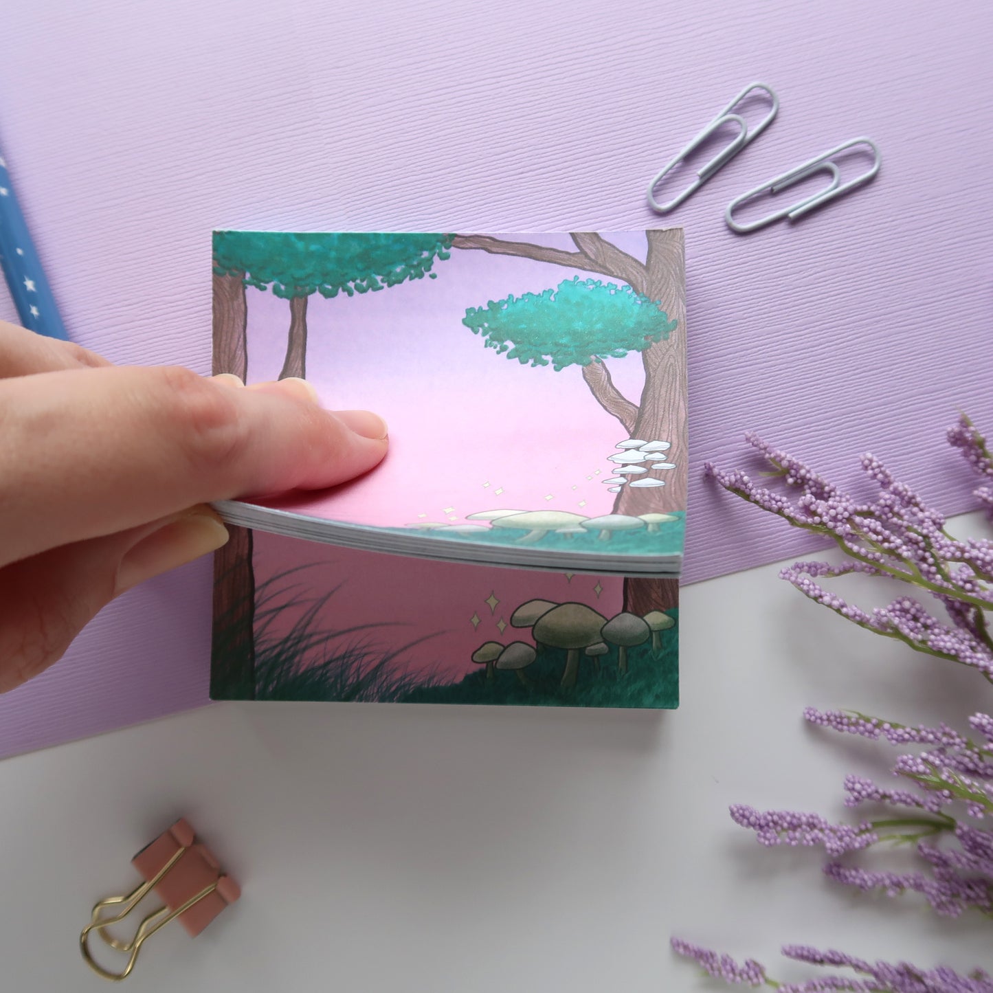 Purple Mushroom Forest Square Notepad - Stationery