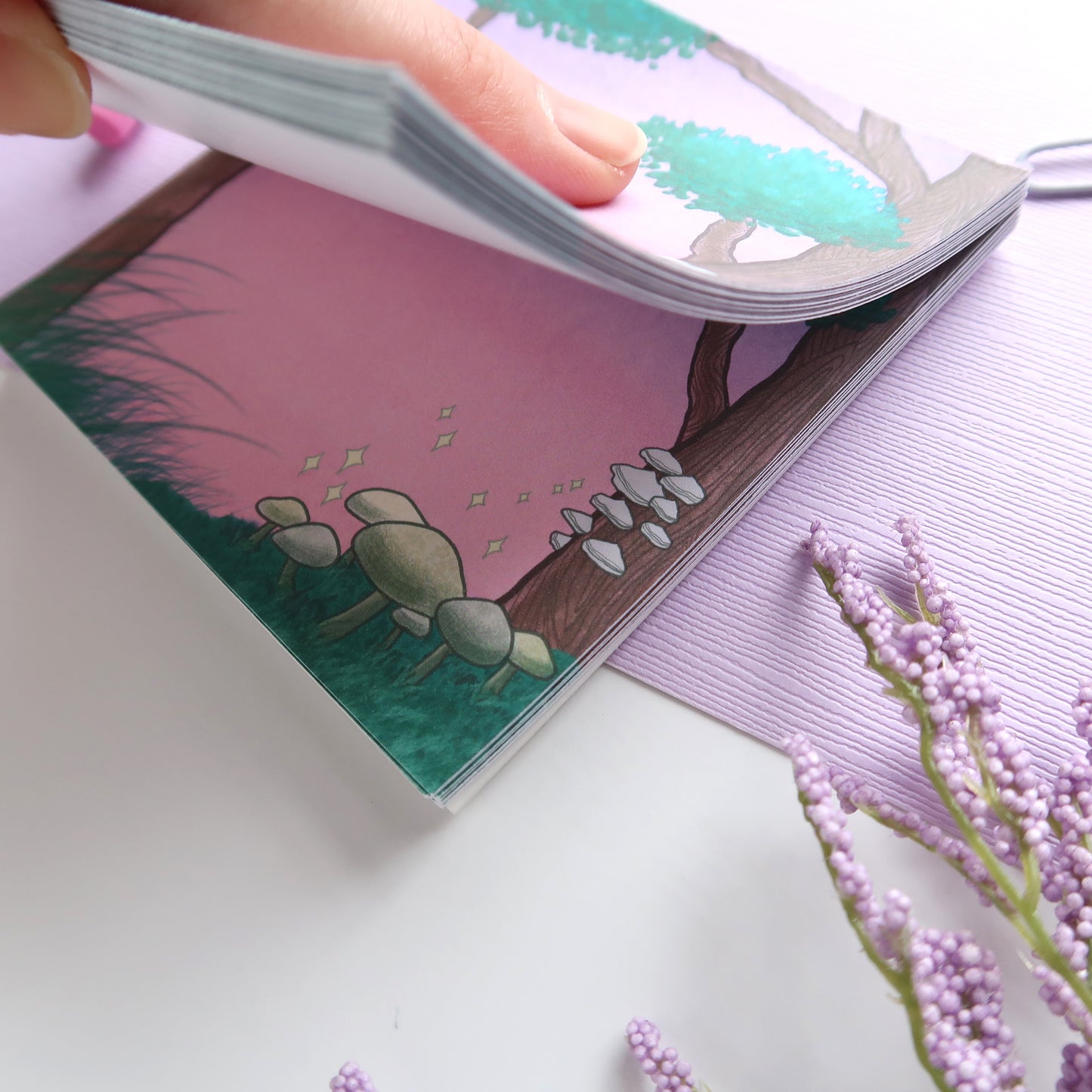Purple Mushroom Forest Square Notepad - Stationery