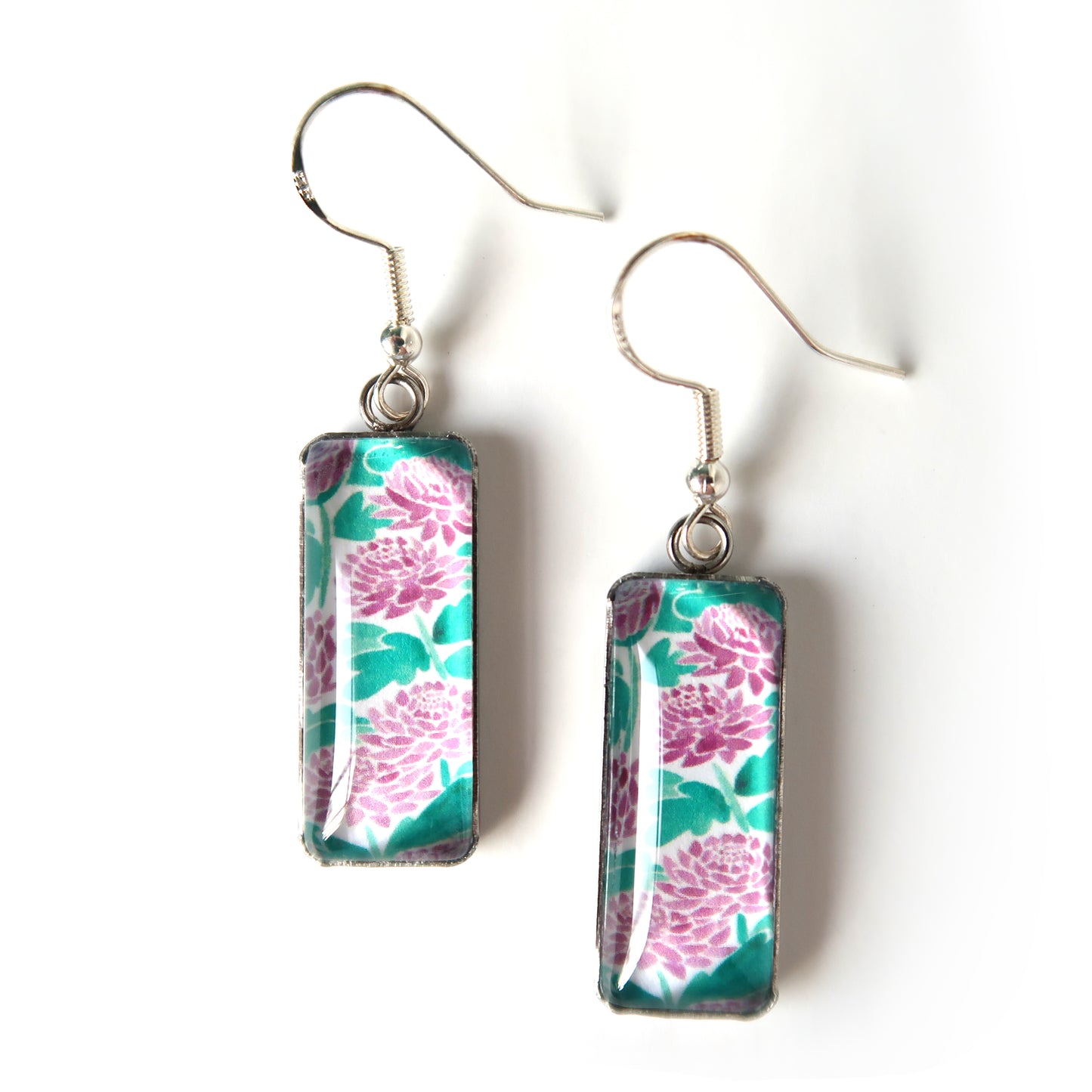Purple Chrysanthemums Rectangle Dangle Earrings