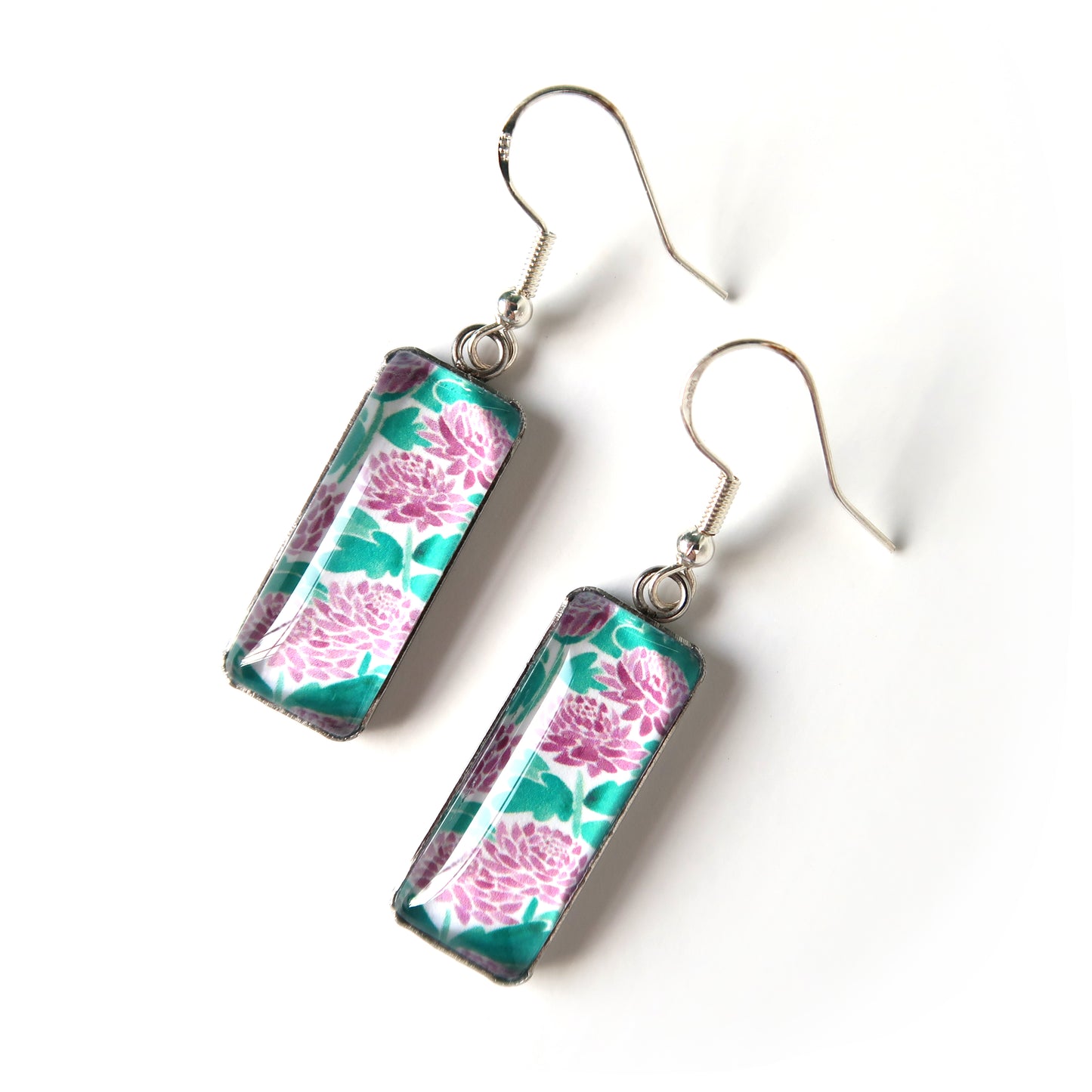 Purple Chrysanthemums Rectangle Dangle Earrings