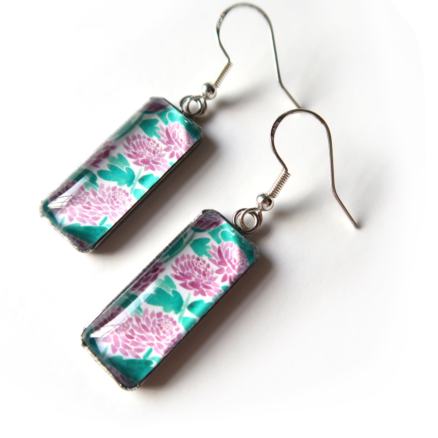 Purple Chrysanthemums Rectangle Dangle Earrings