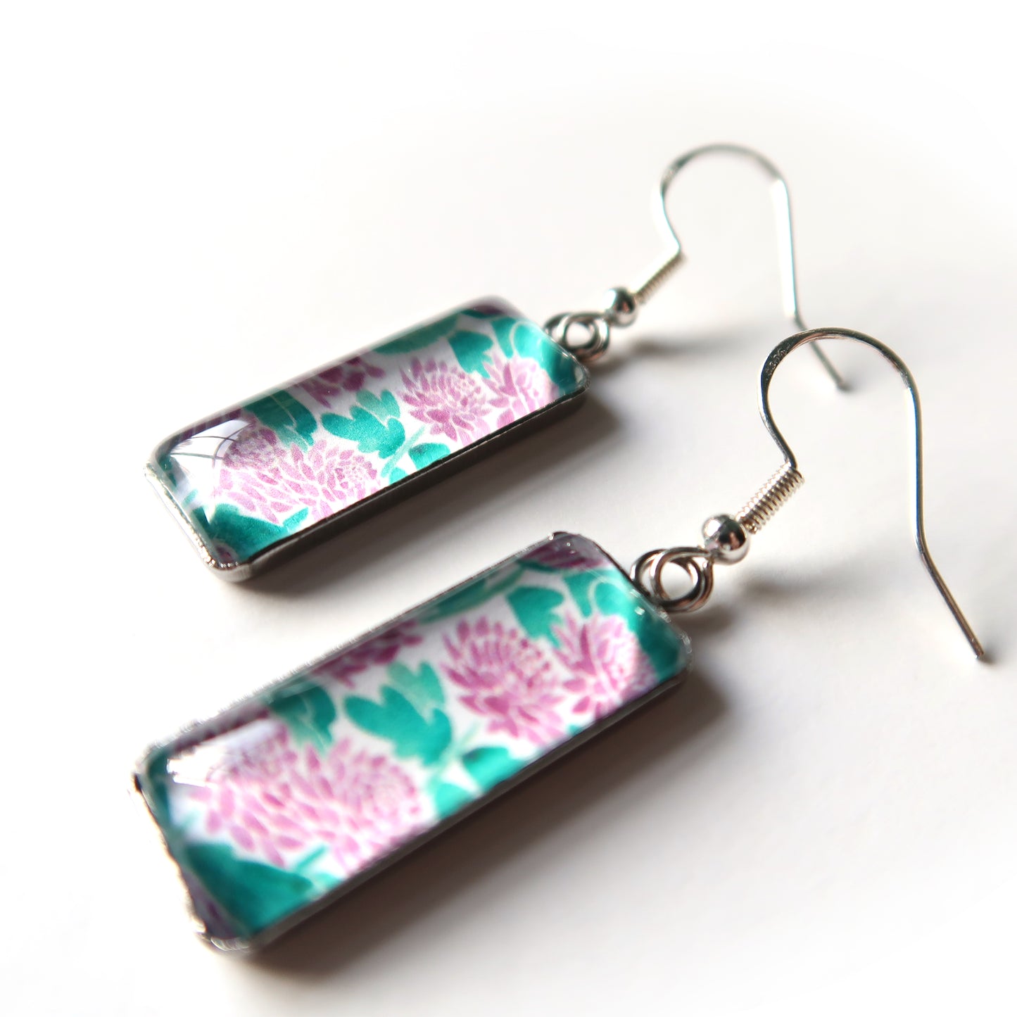 Purple Chrysanthemums Rectangle Dangle Earrings