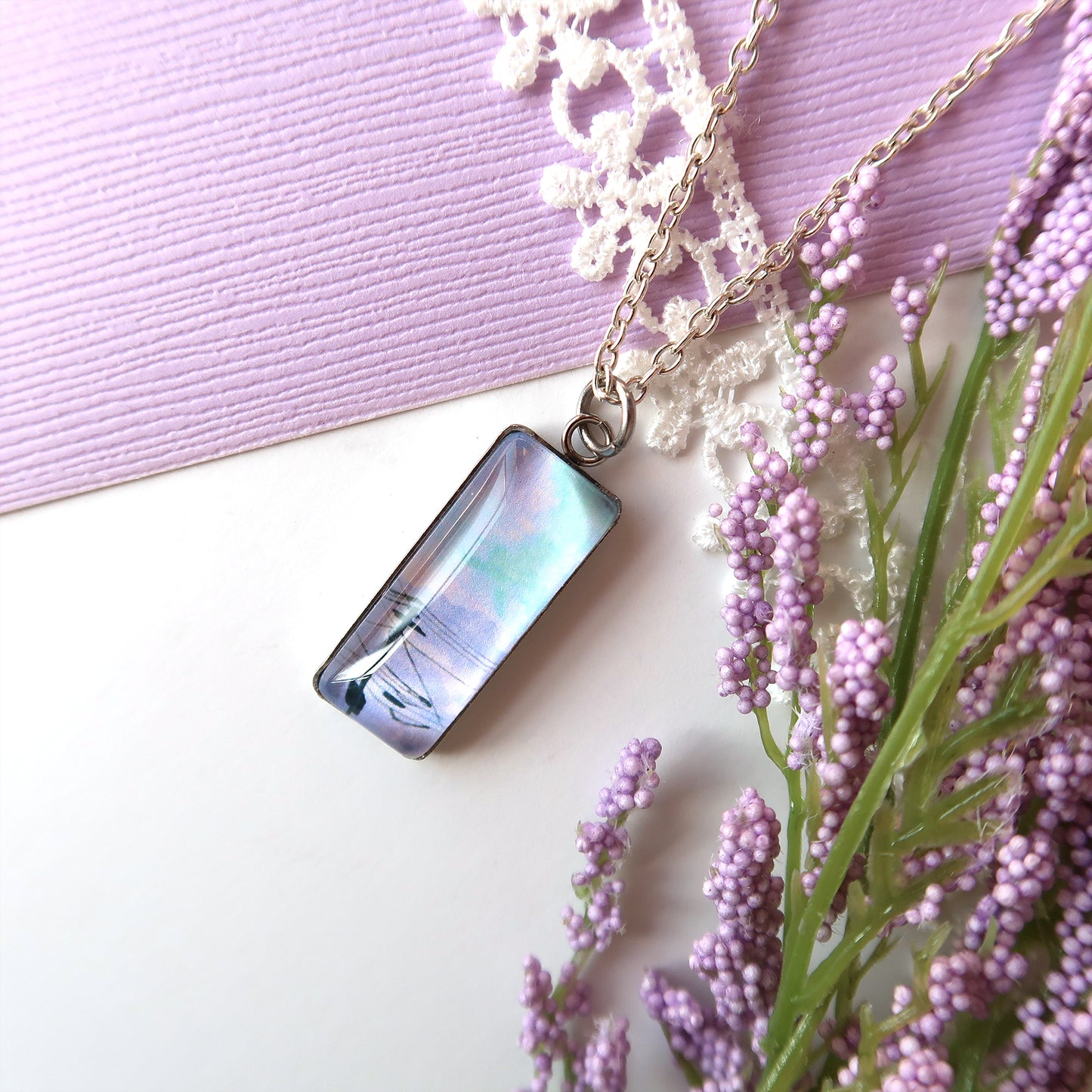 Purple Skies and Powerlines Miniature Watercolor Necklace