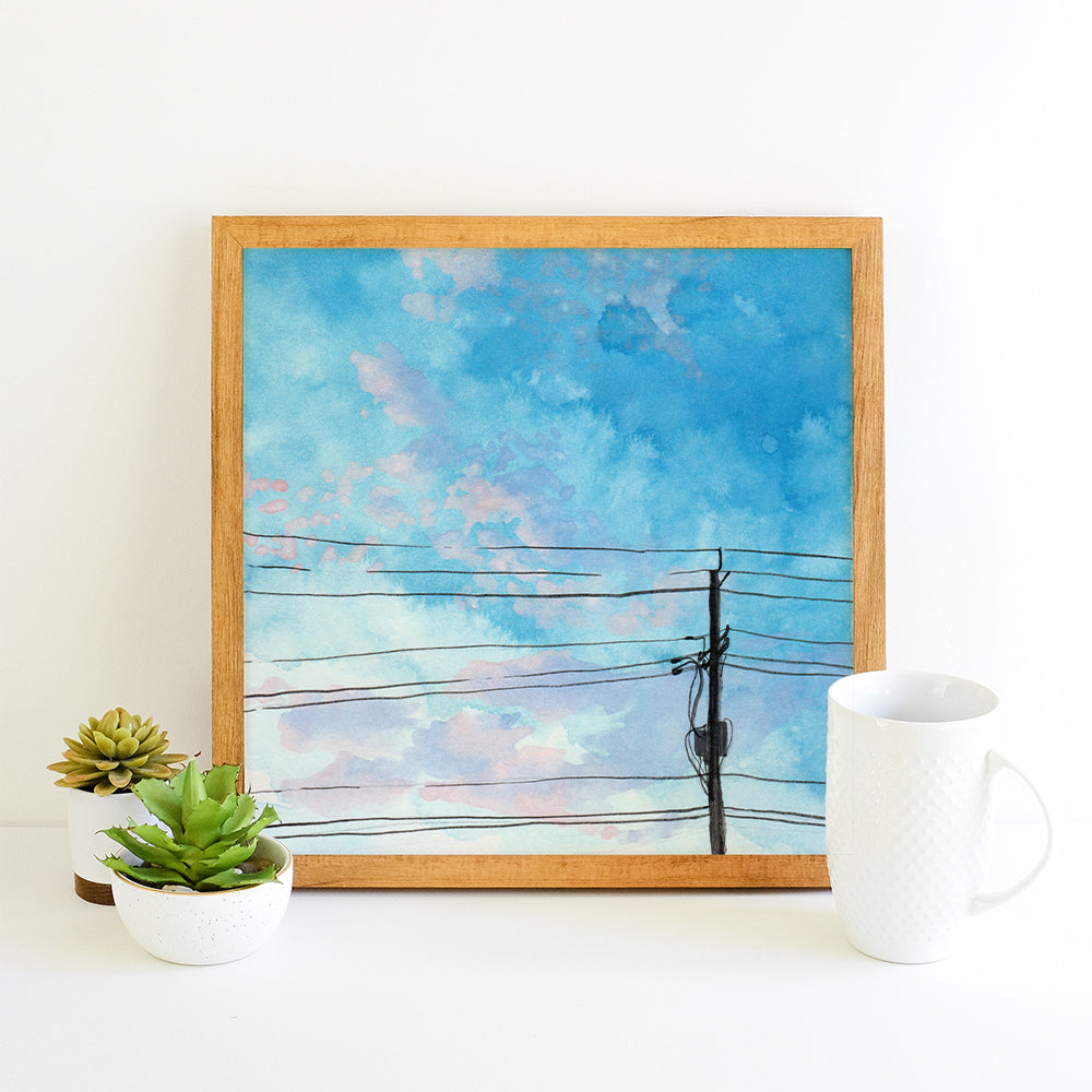 Blue Skies and Powerlines - Watercolor Art Print