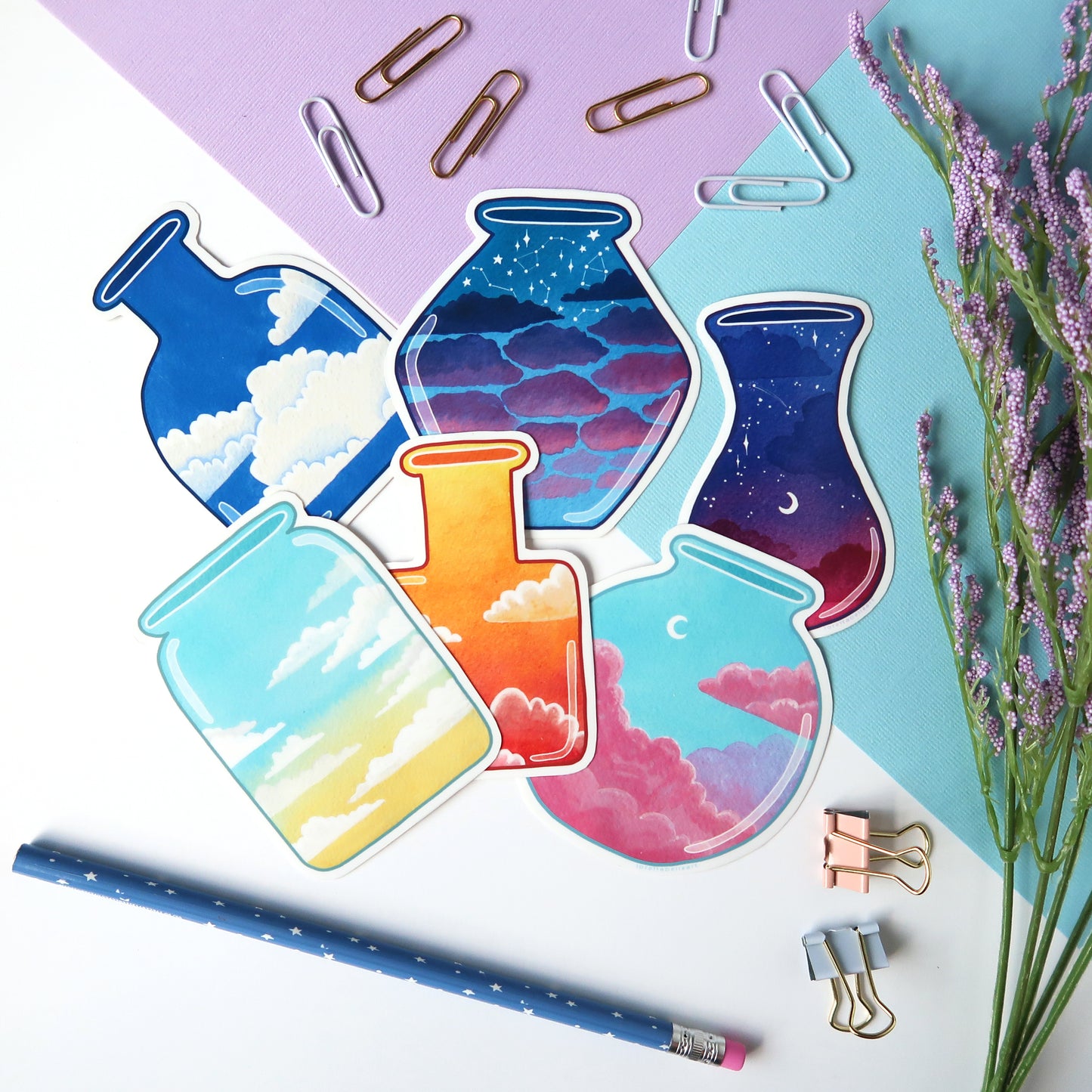 Cloudy Blue Sky Jar Glossy Vinyl Die Cut Sticker