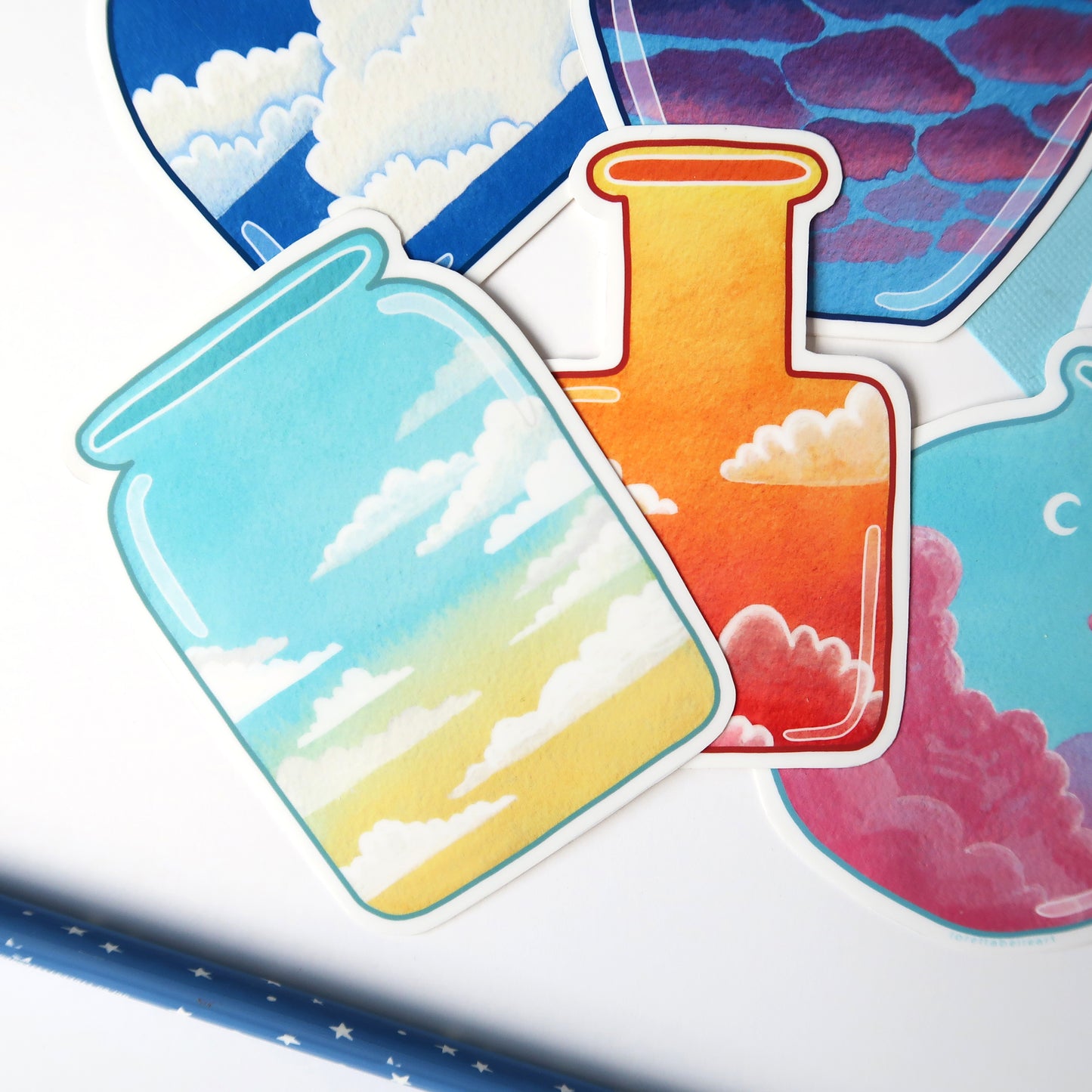 Blue and Yellow Morning Sky Jar Glossy Vinyl Die Cut Sticker