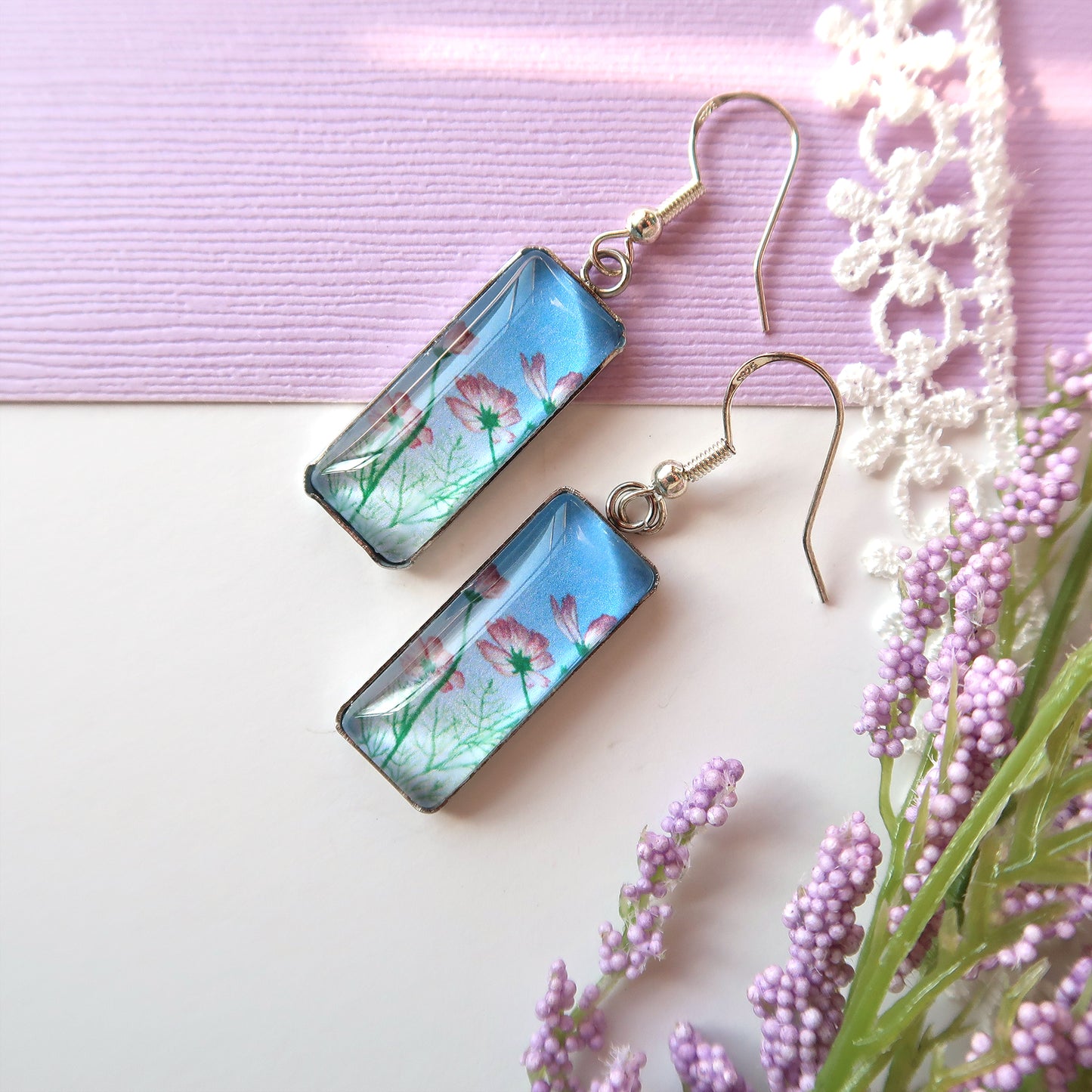 Tiny Cosmos Rectangle Dangle Earrings