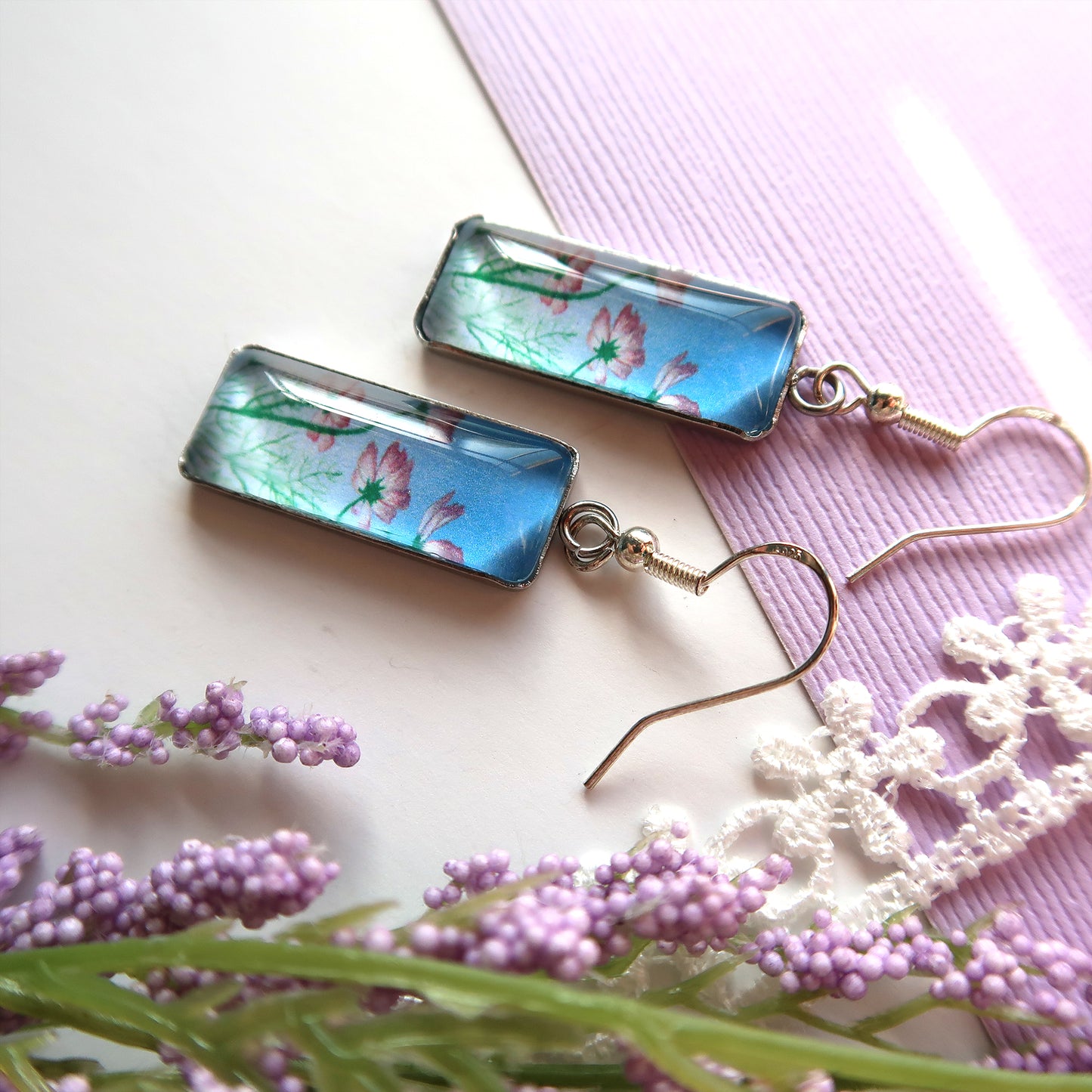 Tiny Cosmos Rectangle Dangle Earrings