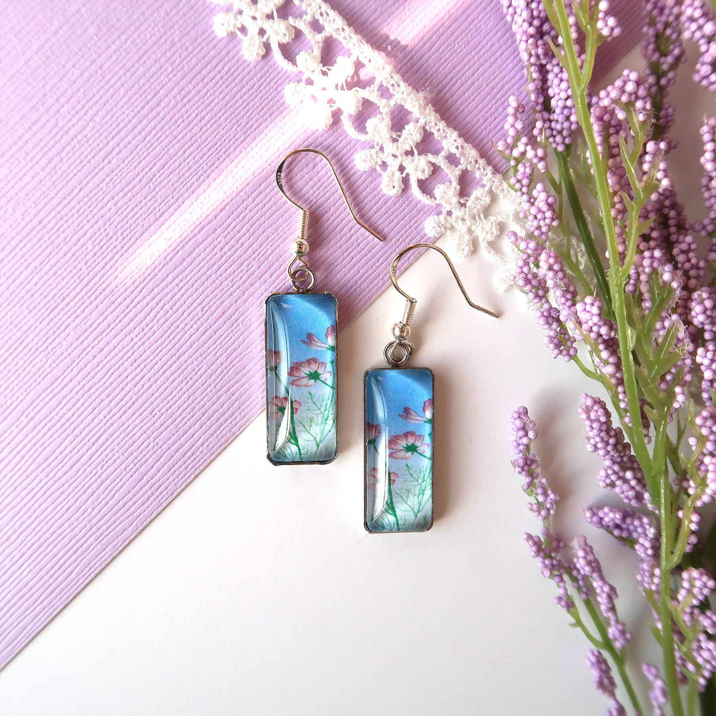 Tiny Cosmos Rectangle Dangle Earrings