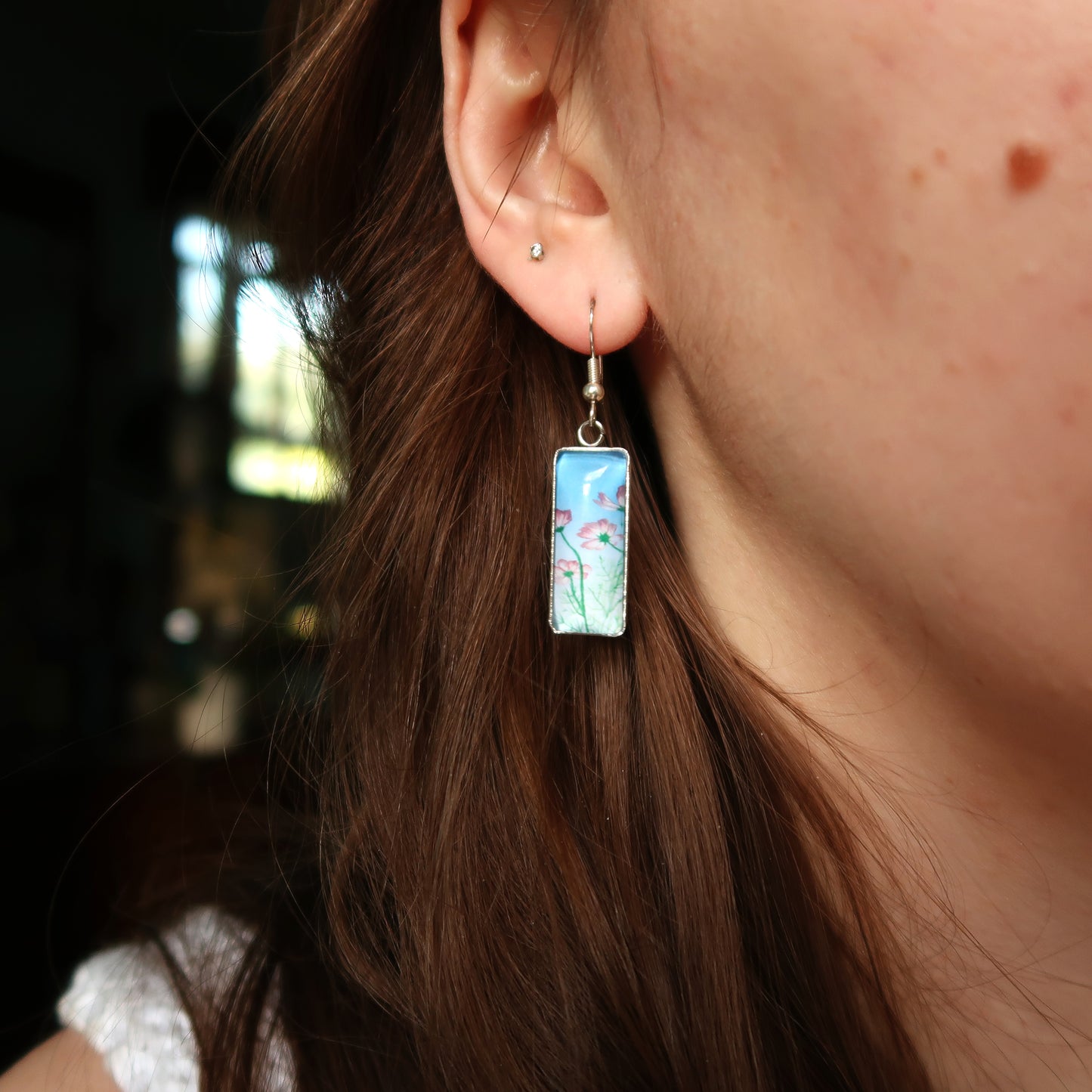 Tiny Cosmos Rectangle Dangle Earrings