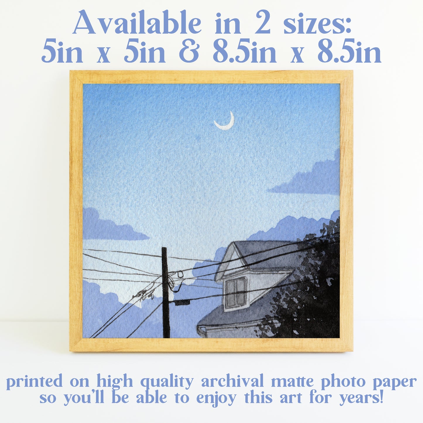 Blue Dusk Moon - Watercolor Sky Art Print