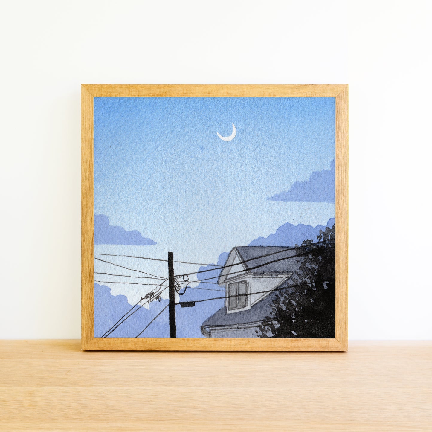 Blue Dusk Moon - Watercolor Sky Art Print