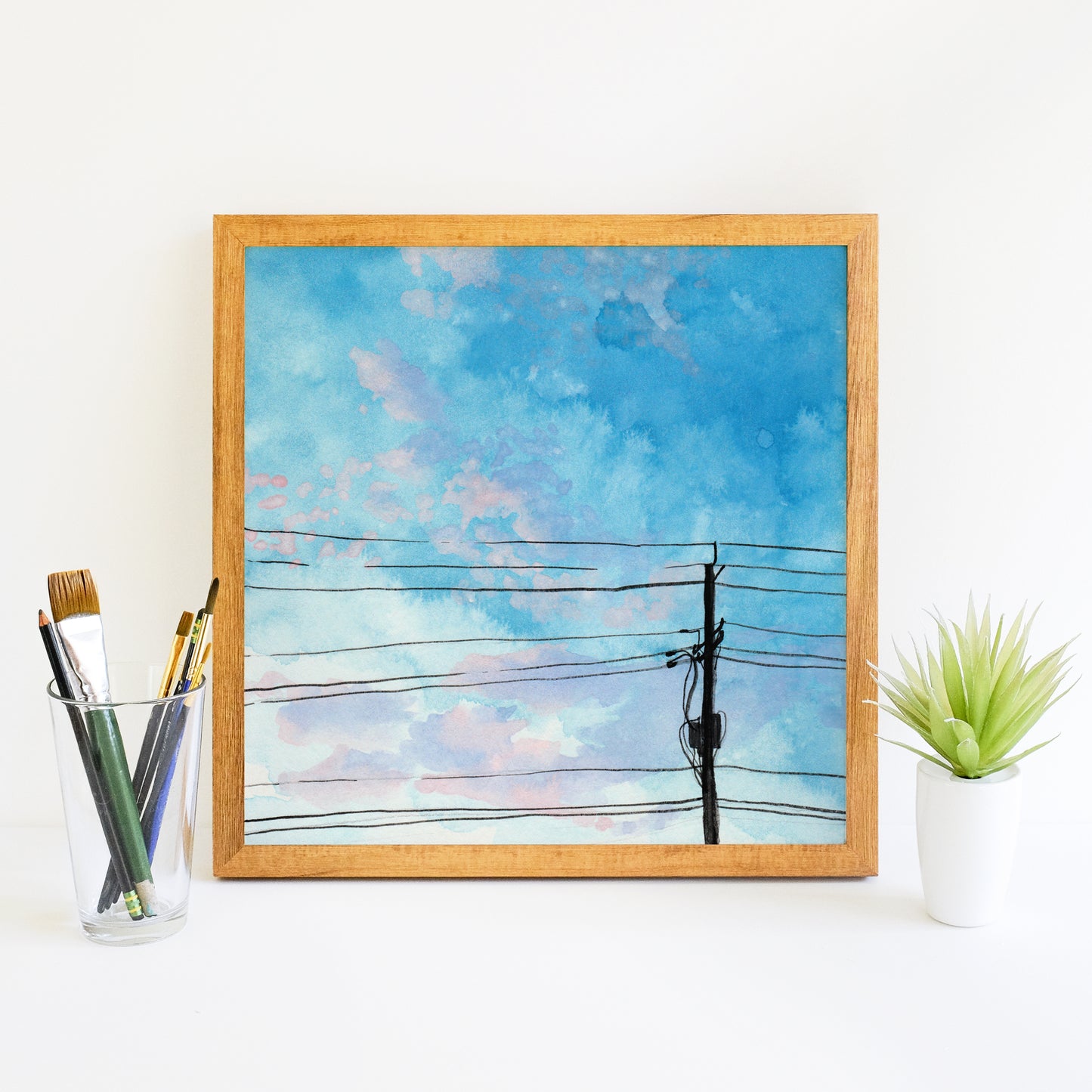 Blue Skies and Powerlines - Watercolor Art Print