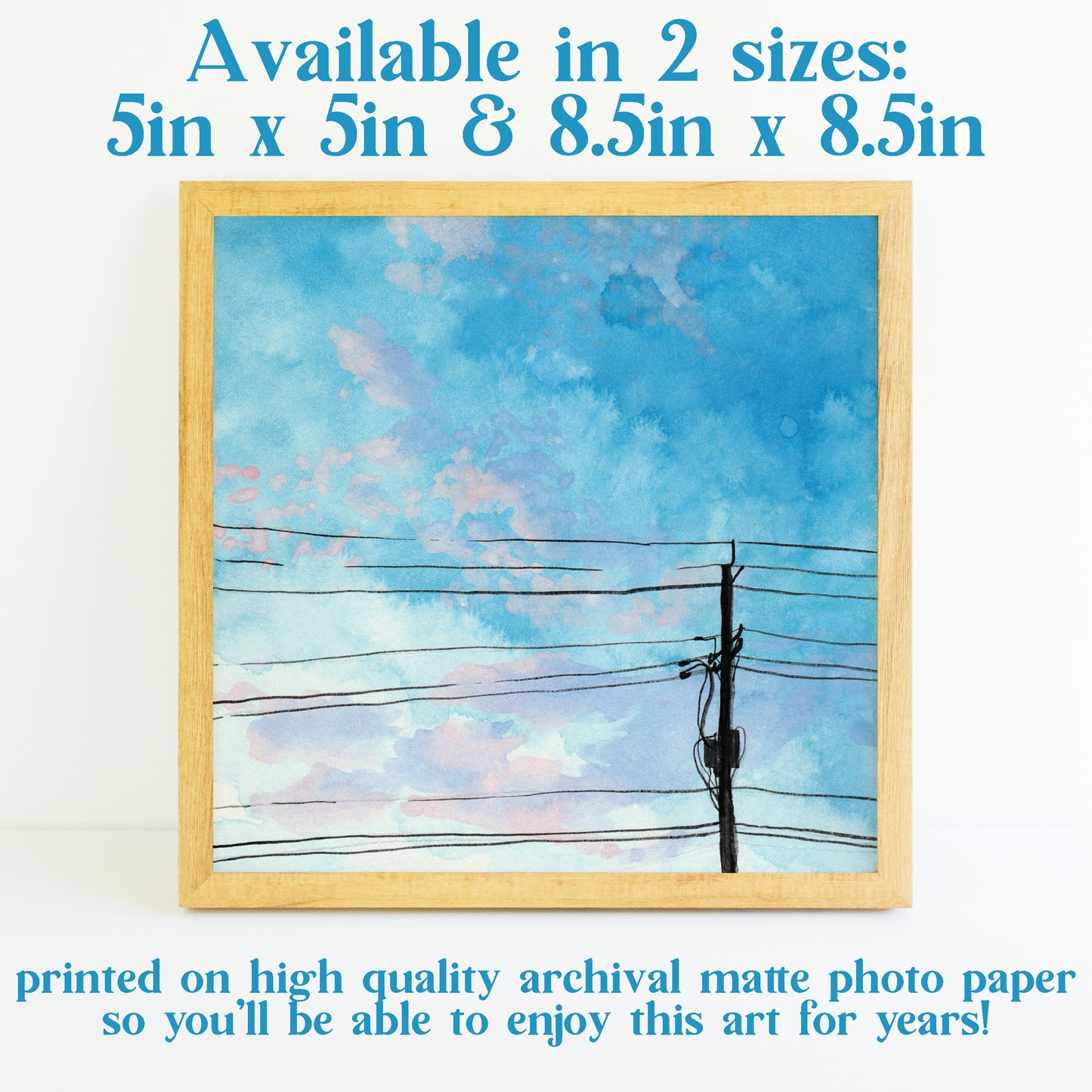 Blue Skies and Powerlines - Watercolor Art Print