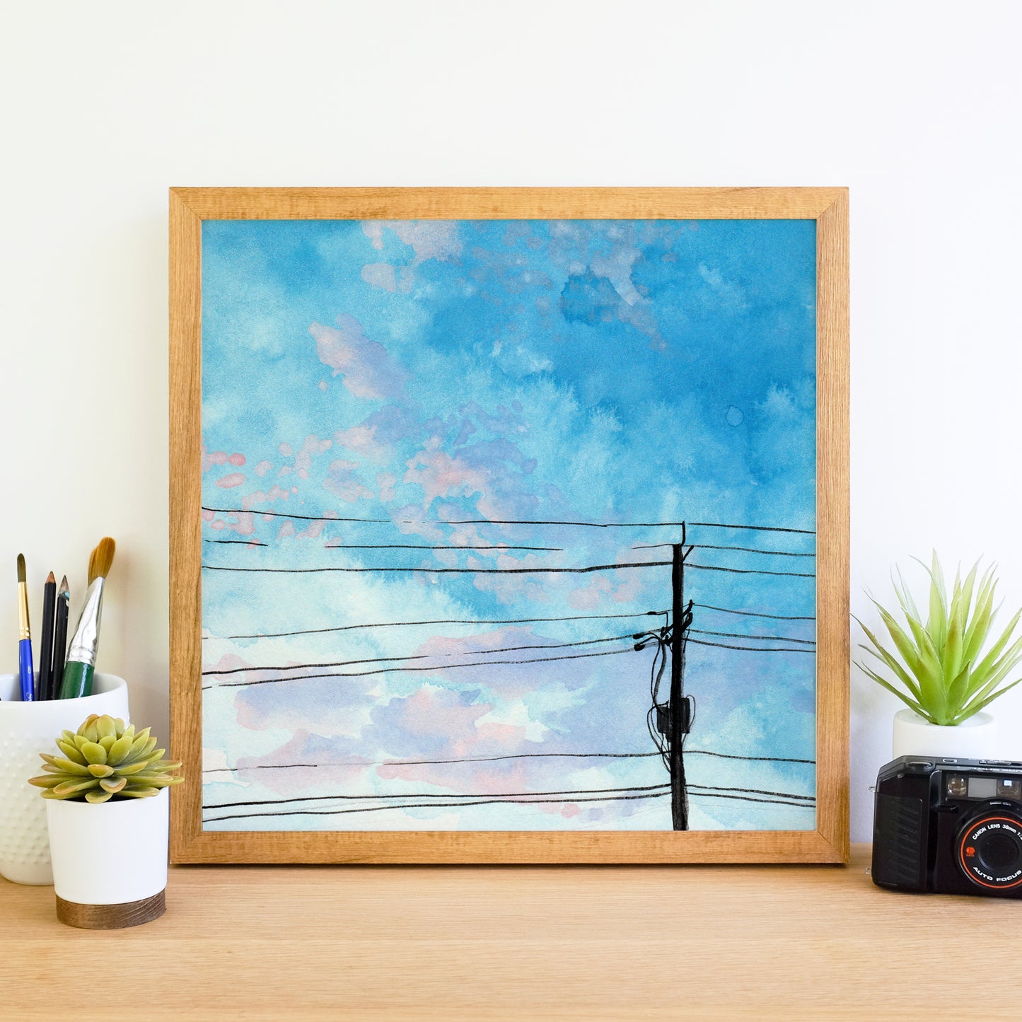 Blue Skies and Powerlines - Watercolor Art Print