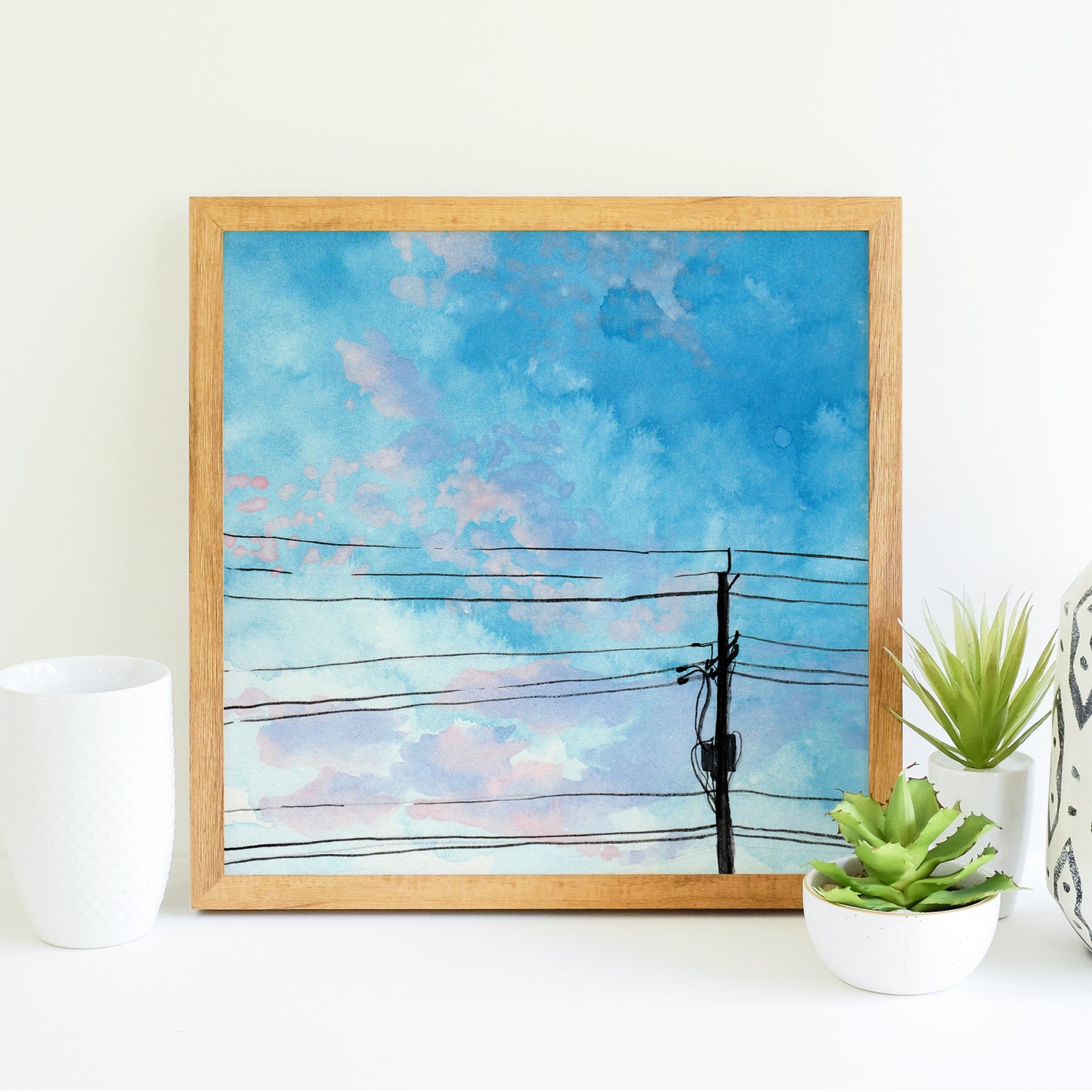 Blue Skies and Powerlines - Watercolor Art Print