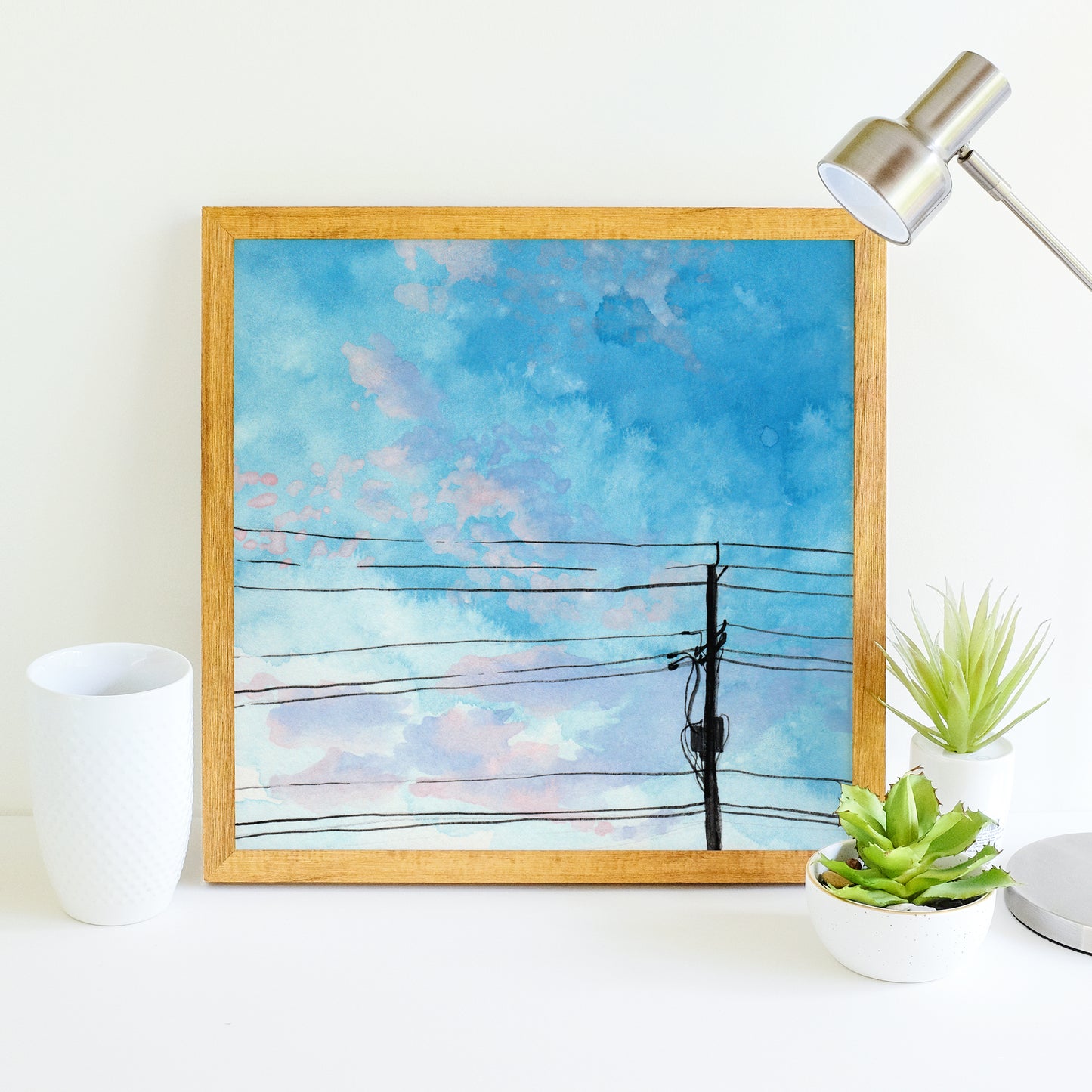 Blue Skies and Powerlines - Watercolor Art Print