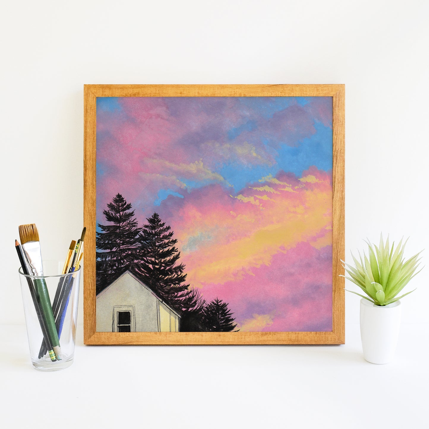 Bright Colorful Sunset - Watercolor Art Print