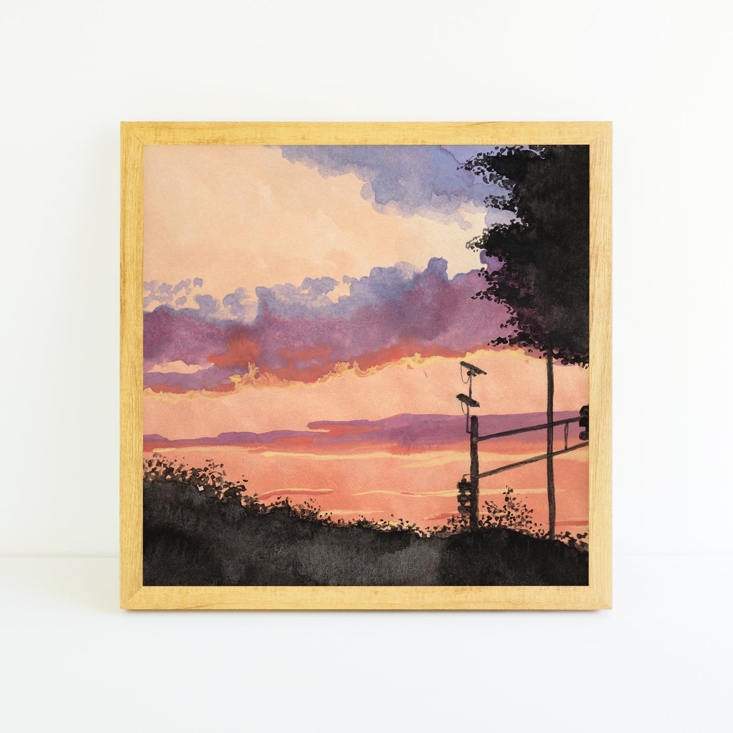 Orange Silhouette Sunset - Watercolor Art Print