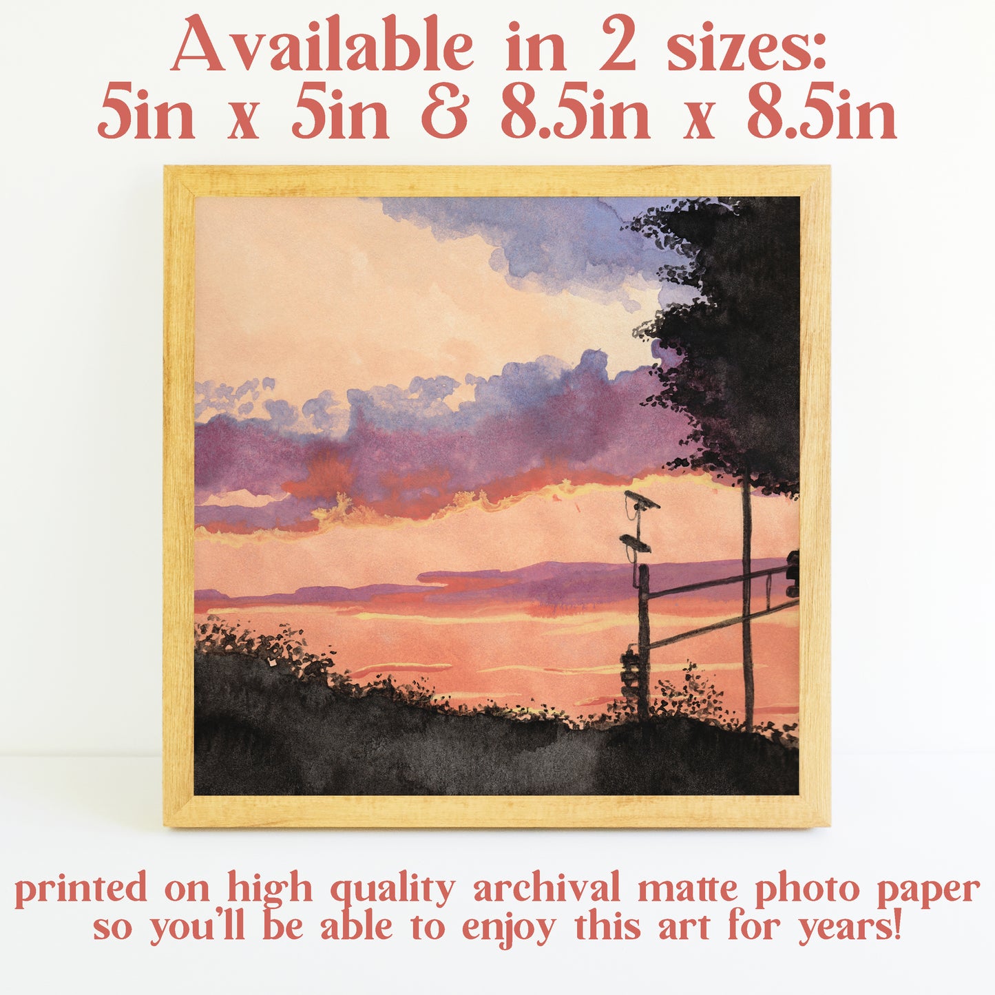 Orange Silhouette Sunset - Watercolor Art Print
